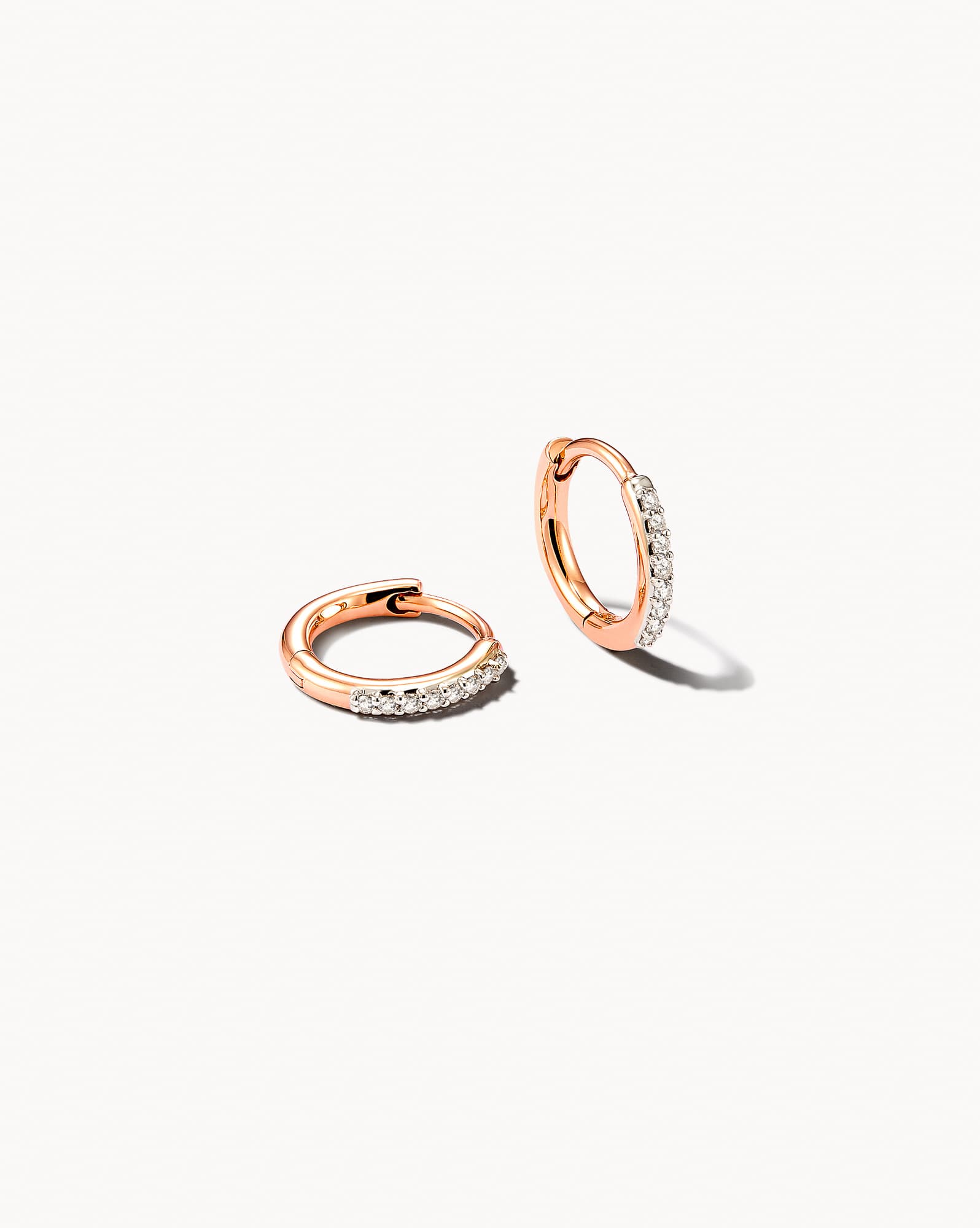 Mila 14k Rose Gold Huggie Earrings in White Diamond