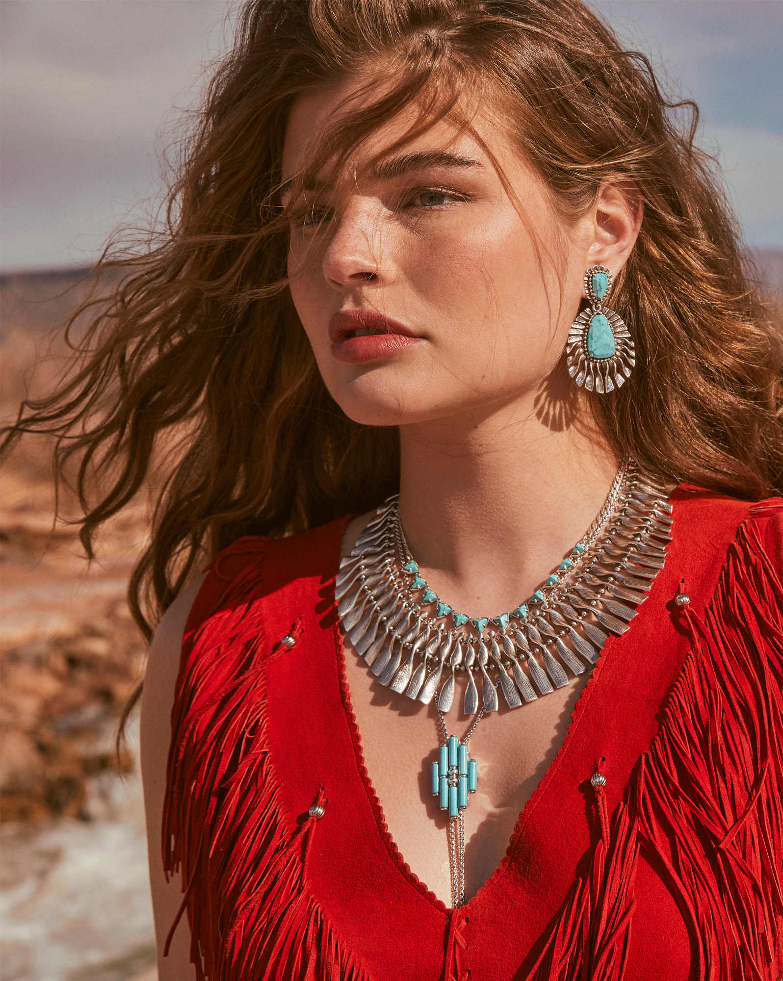 Ember Silver Bolo Necklace in Variegated Turquoise Magnesite