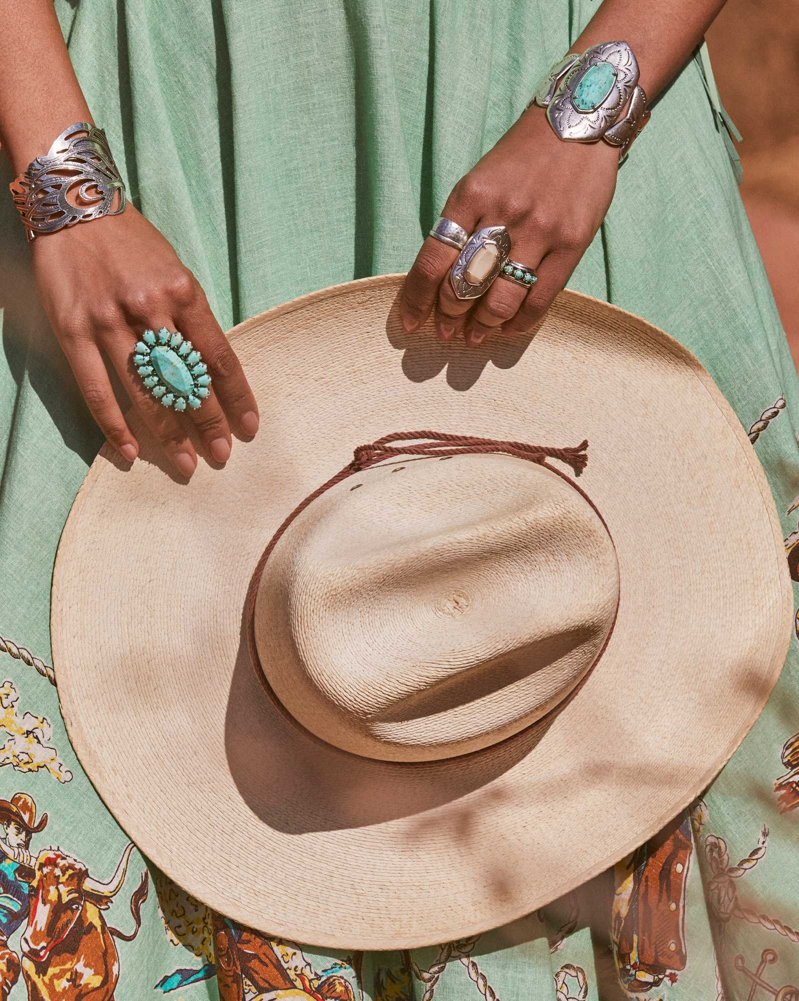 Flynn Vintage Silver Cocktail Ring in Sea Green Chrysocolla