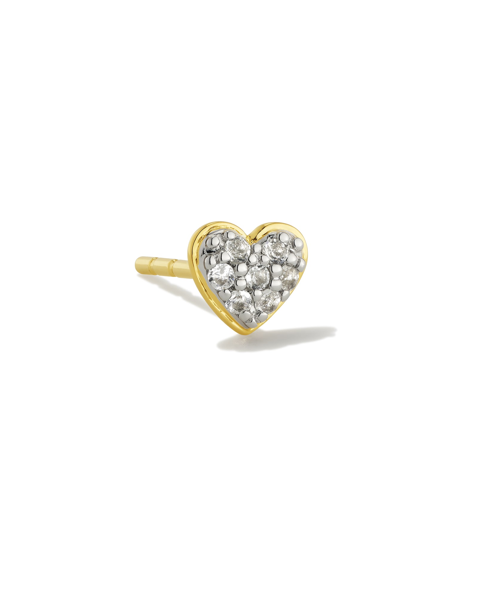 Kendra Scott Mini Pave Heart 18k Gold Vermeil Single Stud Earring in White Topaz | Metal