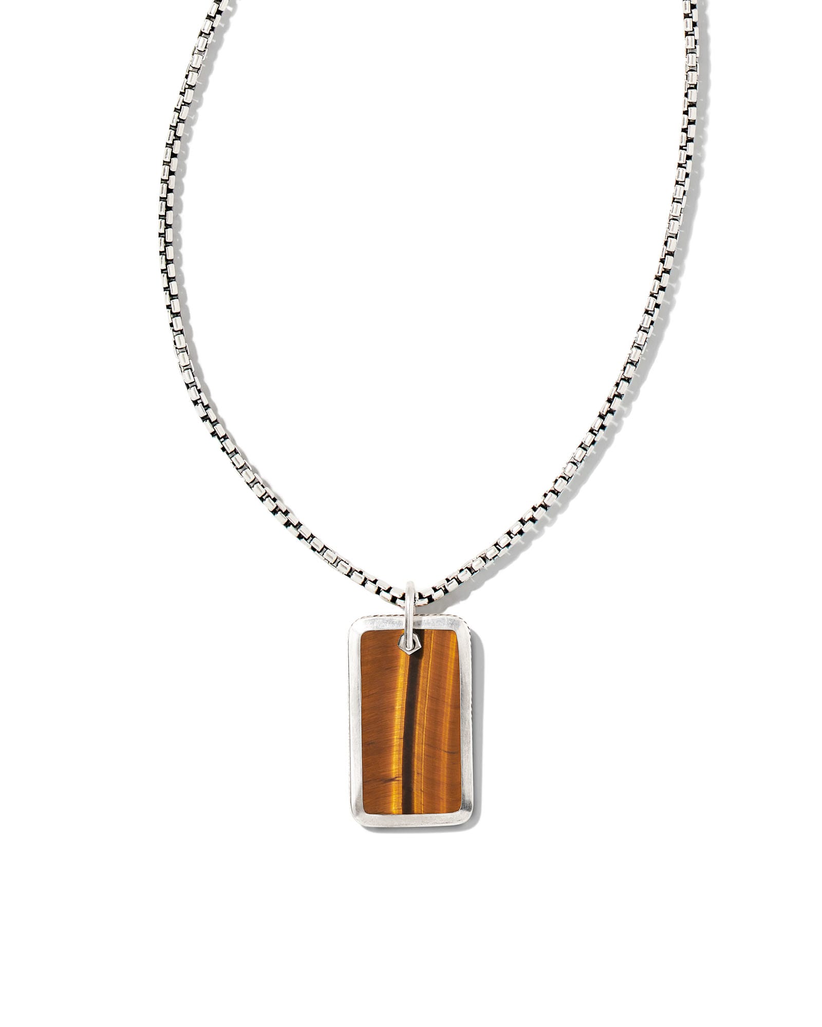 Kendra Scott Men's Oxidized Dog Tag Necklace in Brown Tiger's Eye | Sterling Silver