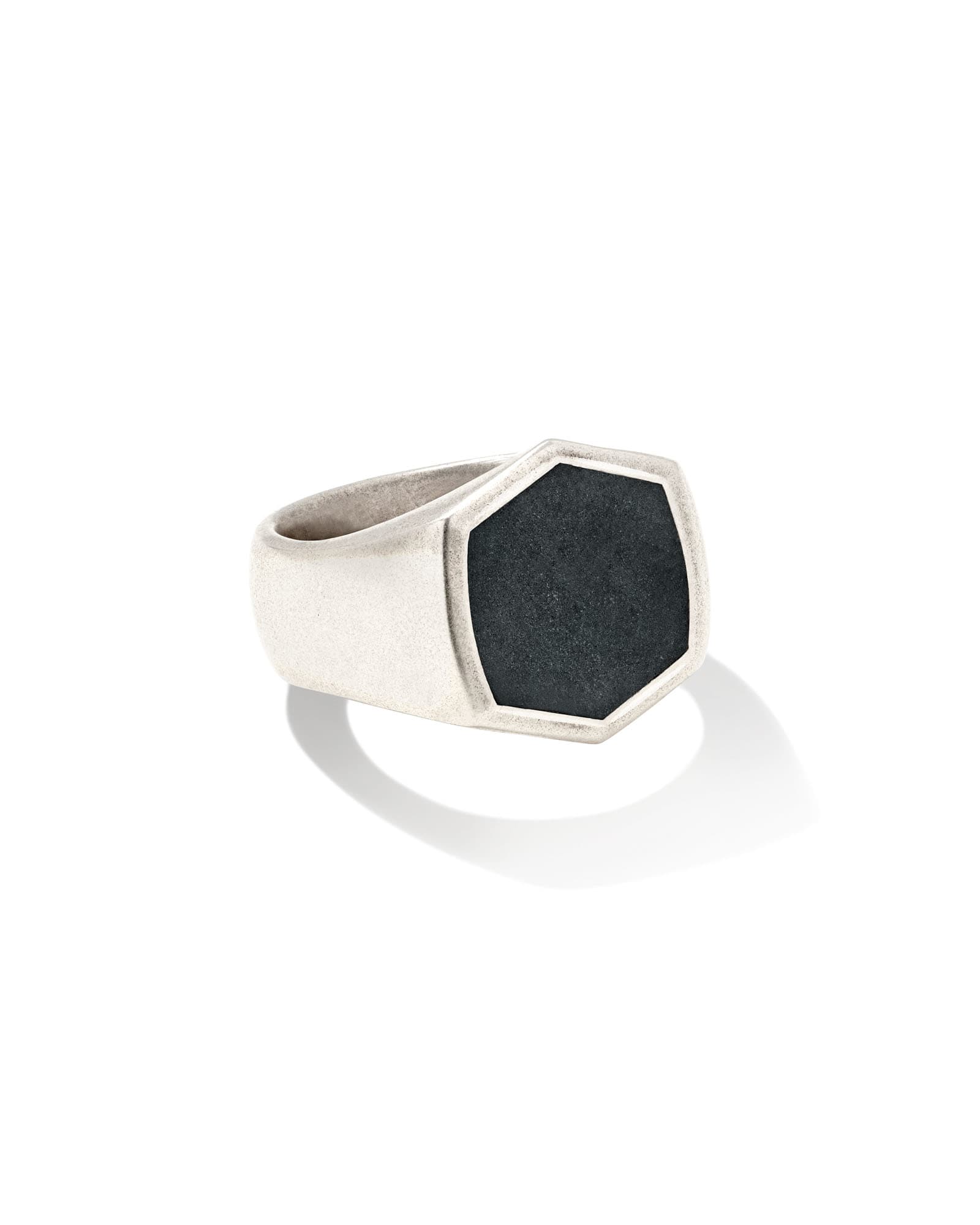 Kendra Scott Hicks Oxidized Sterling Silver Stone Signet Ring in Black | Hematite | Size 8