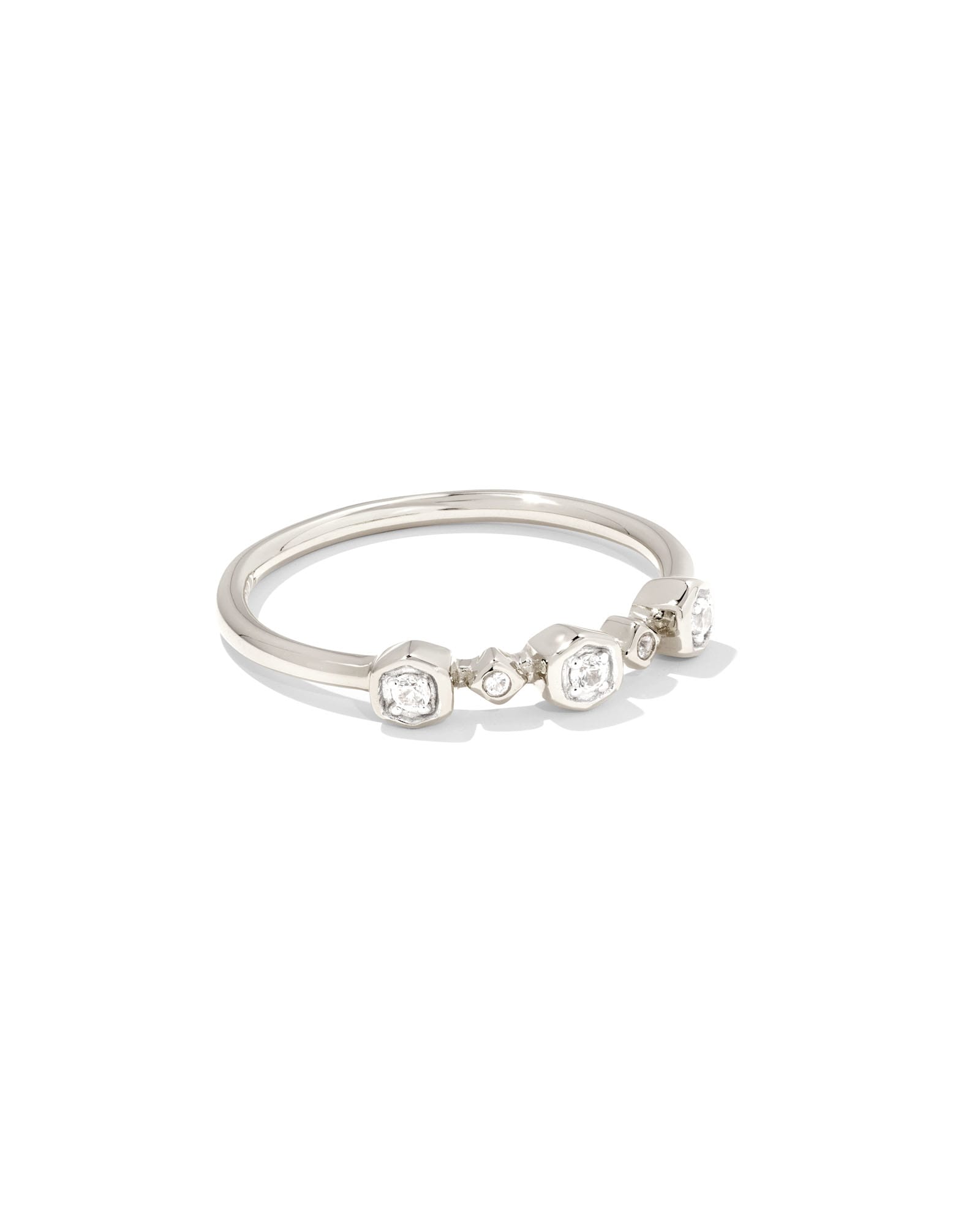 Kendra Scott Davie Sterling Silver Trio Band Ring in White | Sapphire | Size 5