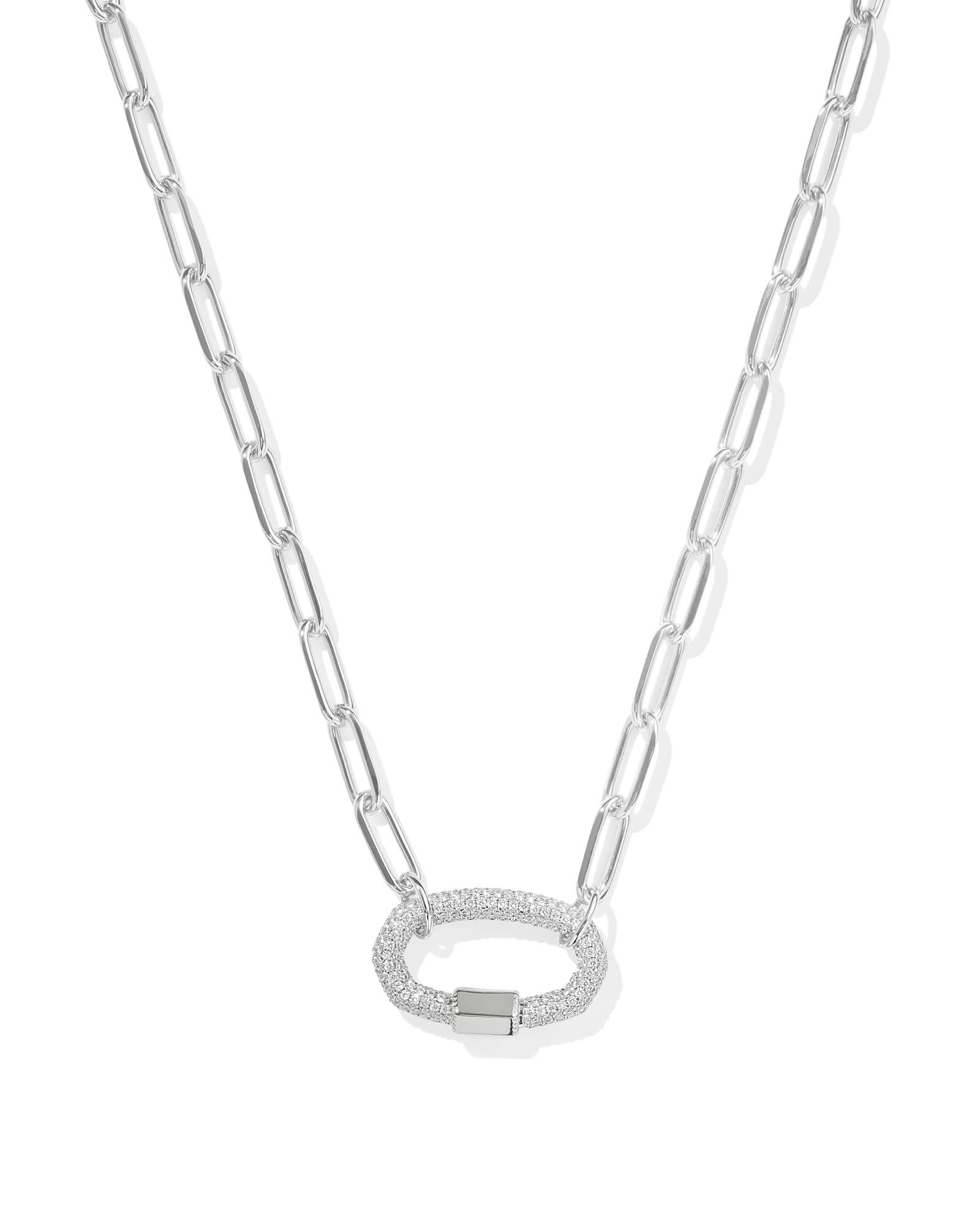 Kendra Scott Emery Silver Link and Chain Necklace in White CZ | Crystal/Metal Rhodium