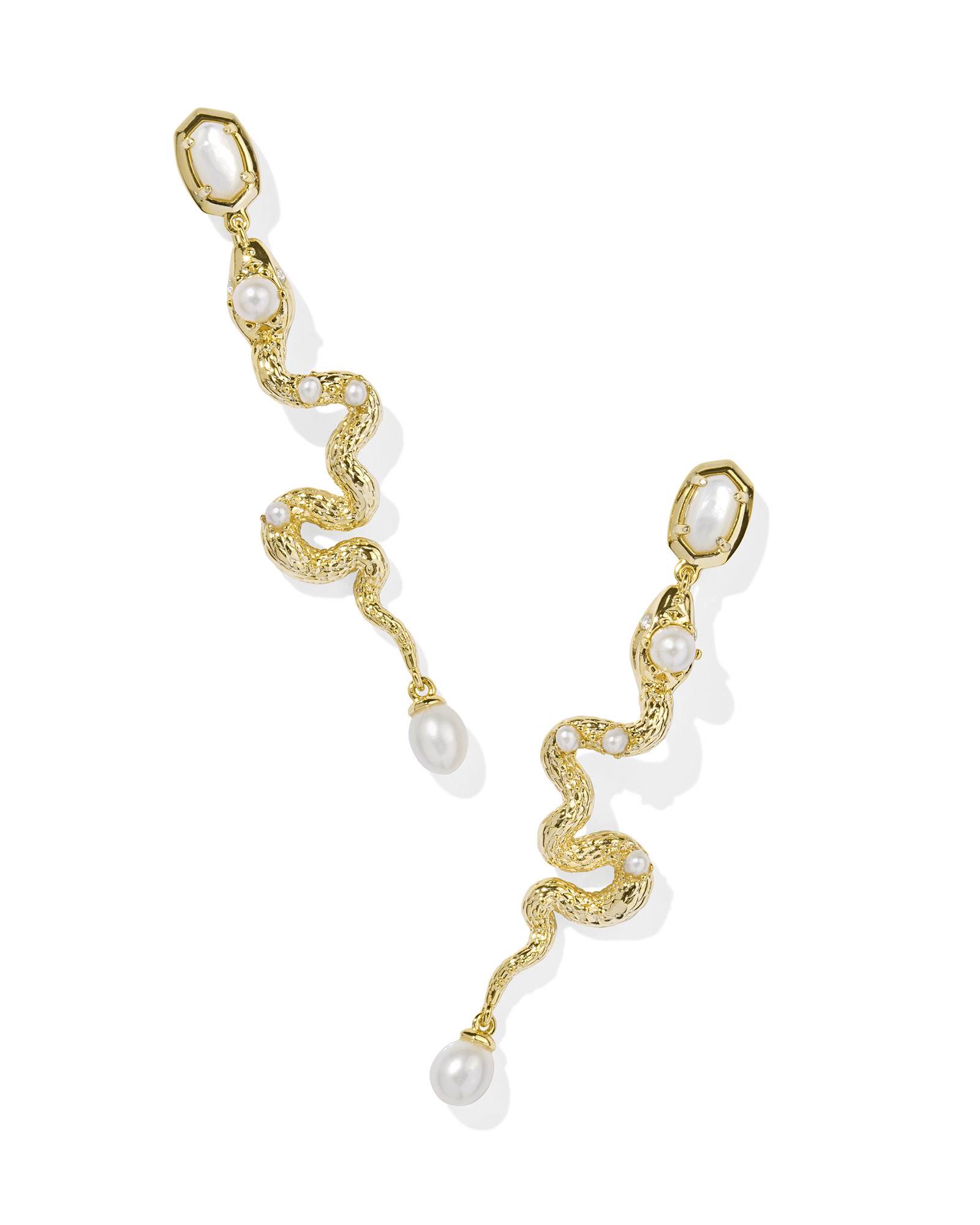 Kendra Scott Lyle Gold Snake Linear Earrings in Ivory Mother-of-Pearl | Mother Of Pearl