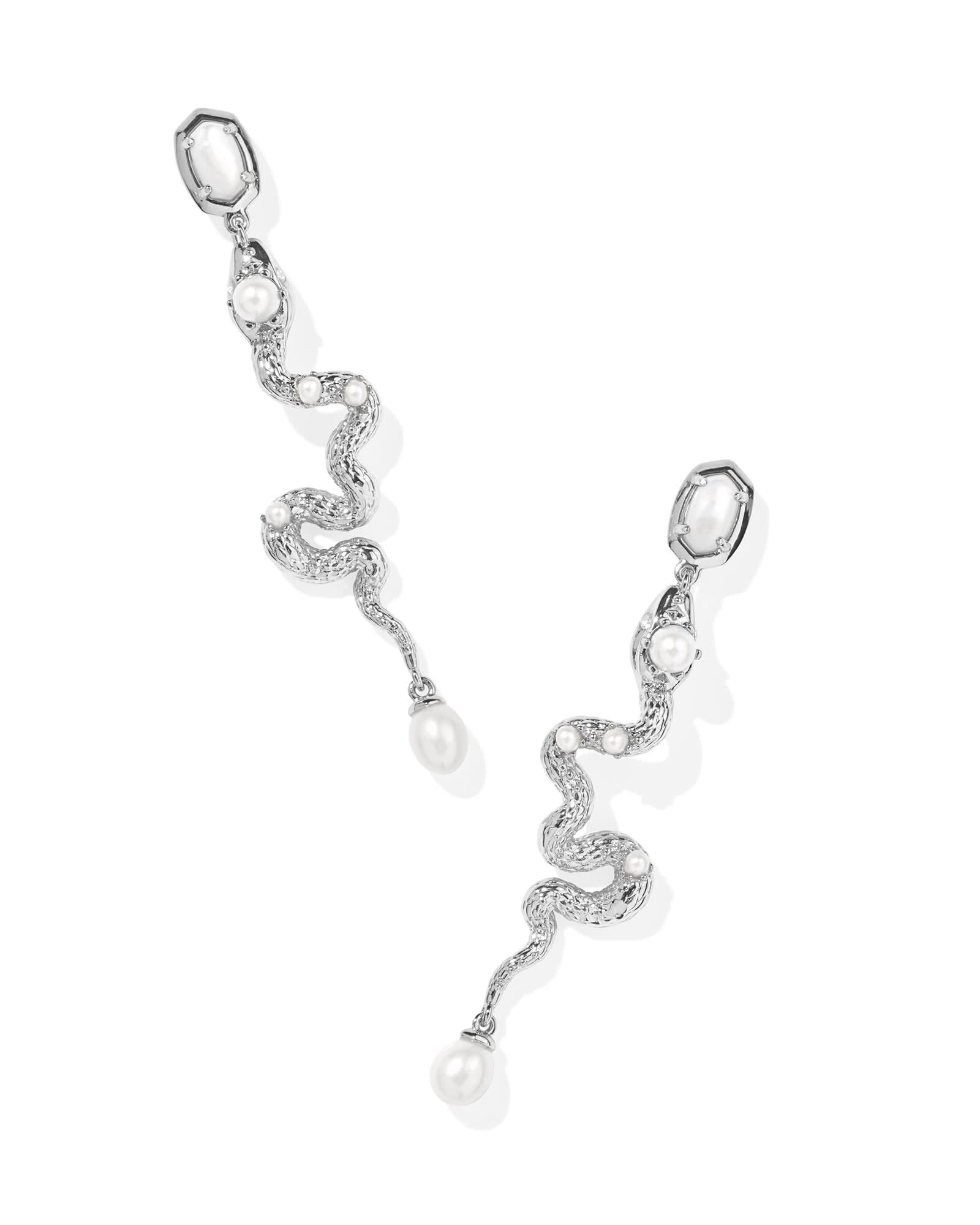 Kendra Scott Lyle Silver Snake Linear Earrings in Ivory Mother-of-Pearl | Mother Of Pearl/Metal Rhodium
