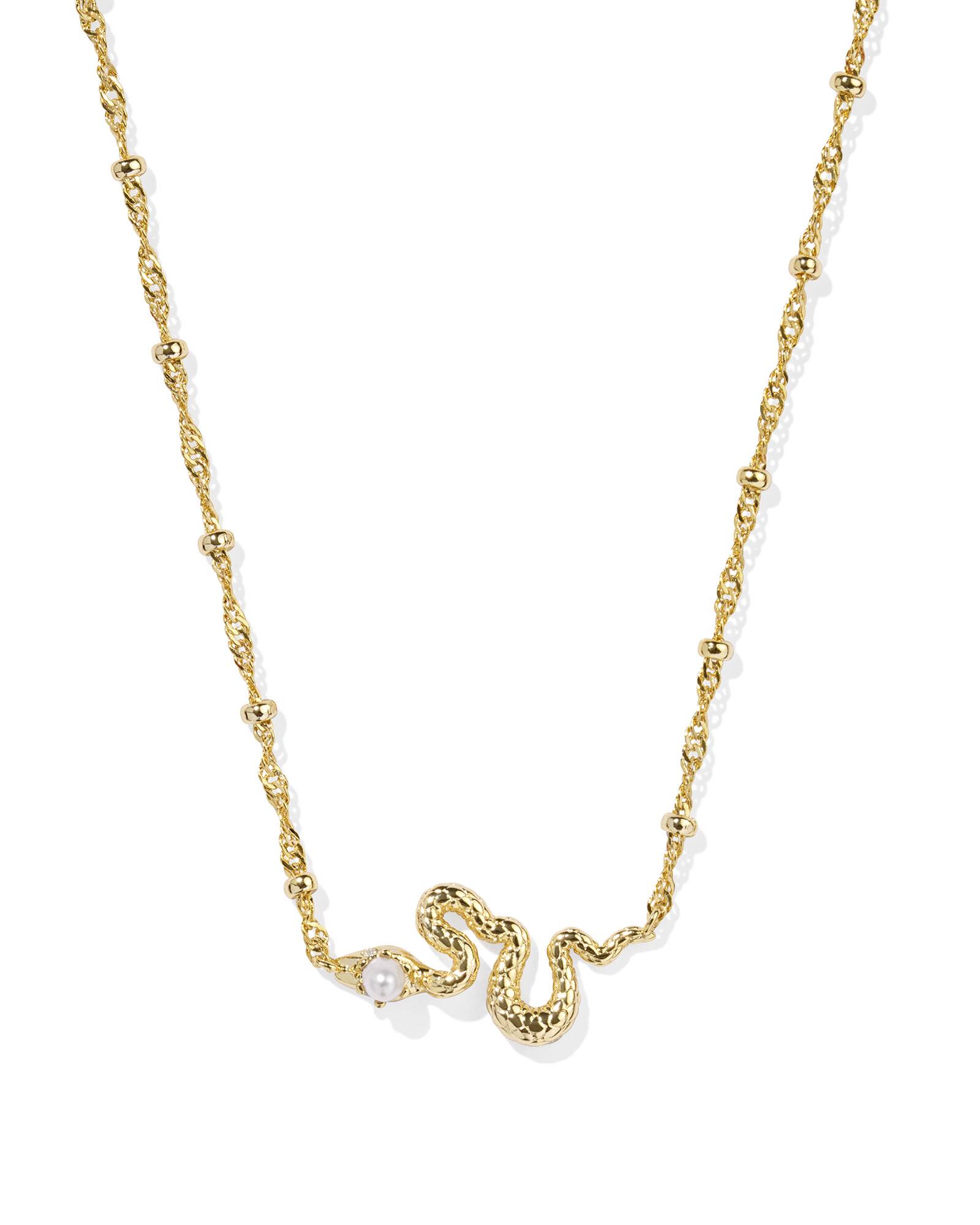 Kendra Scott Lyle Gold Snake Short Pendant Necklace in Freshwater Cultured | Pearl