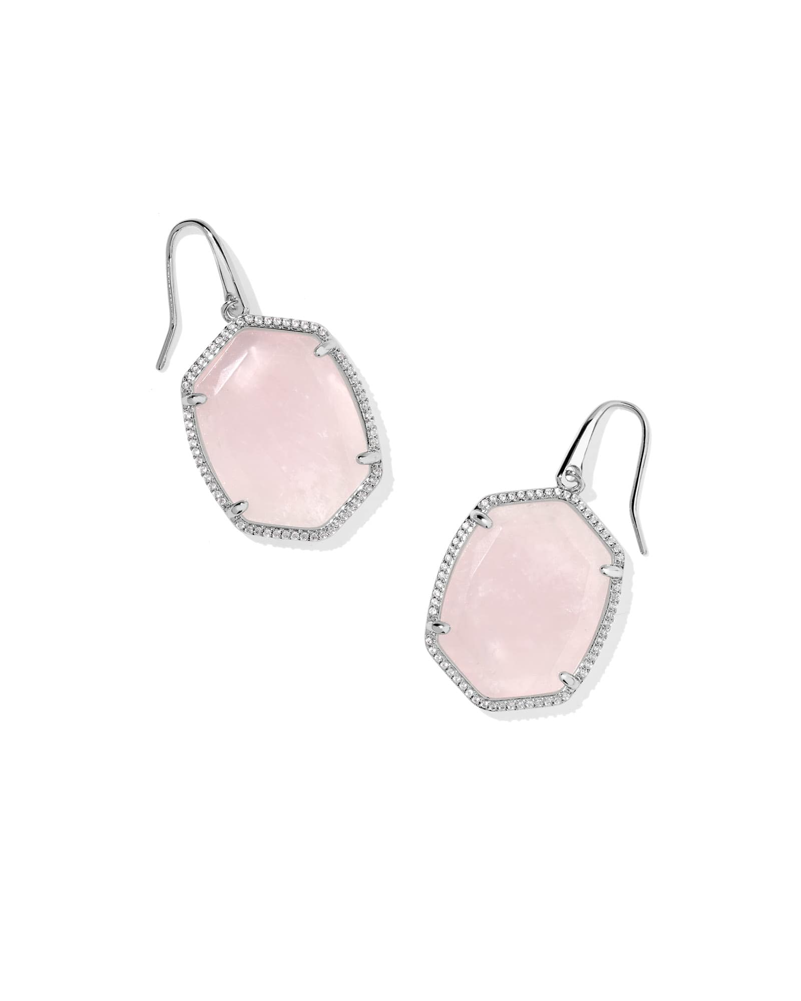 Kendra Scott Daphne Silver Pave Frame Drop Earrings | Quartz/Metal Rhodium
