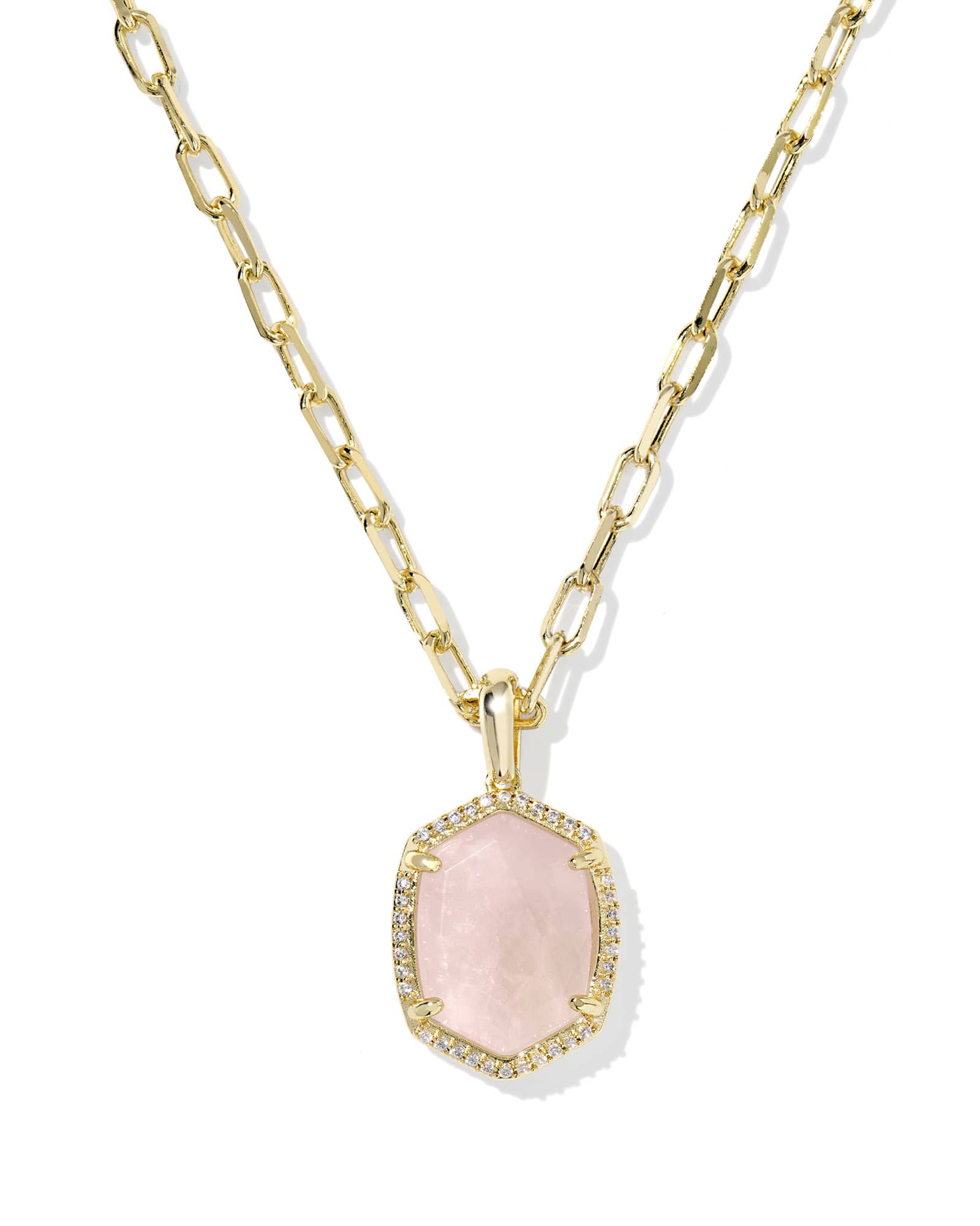 Kendra Scott Daphne Gold Pave Frame Short Pendant Necklace | Quartz