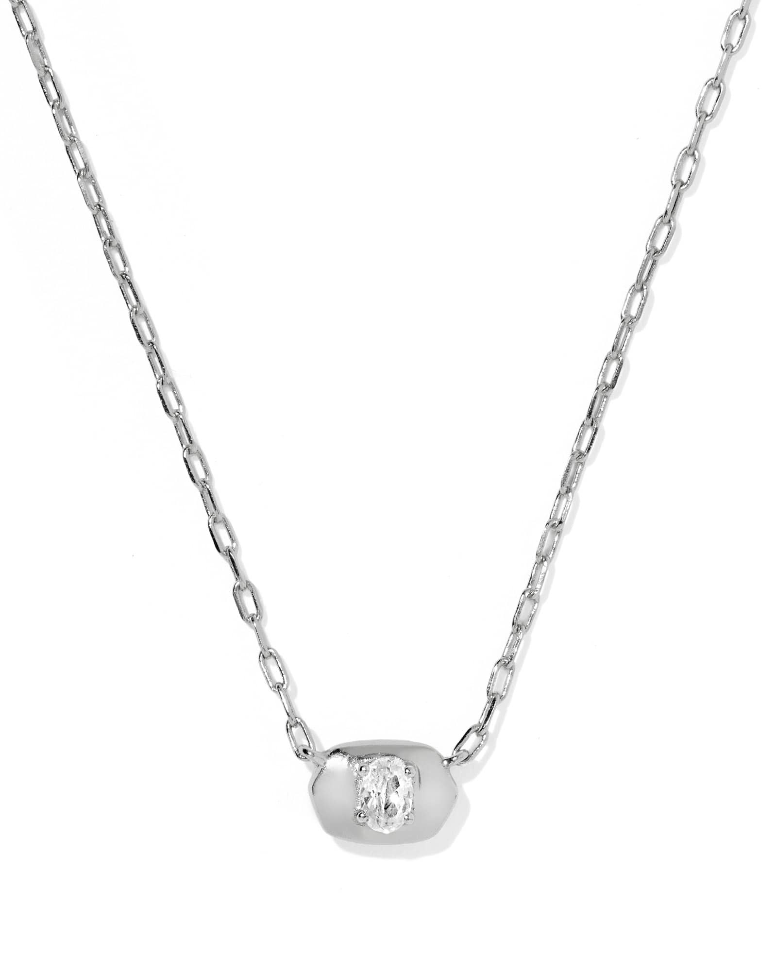 Kendra Scott Bria Silver Short Pendant Necklace | Cubic Zirconia/Metal Rhodium