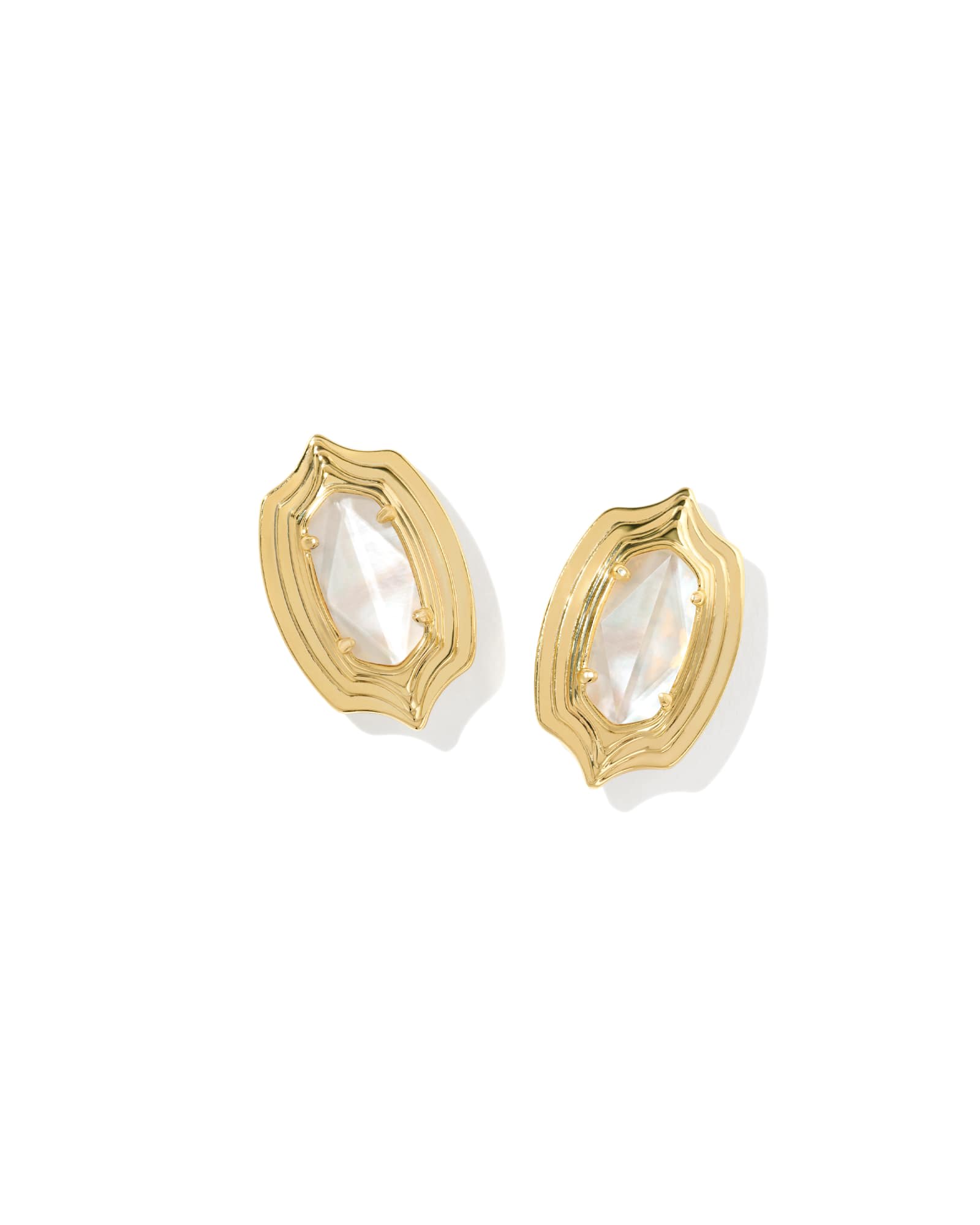 Ellie Stepped Frame Gold Stud Earrings