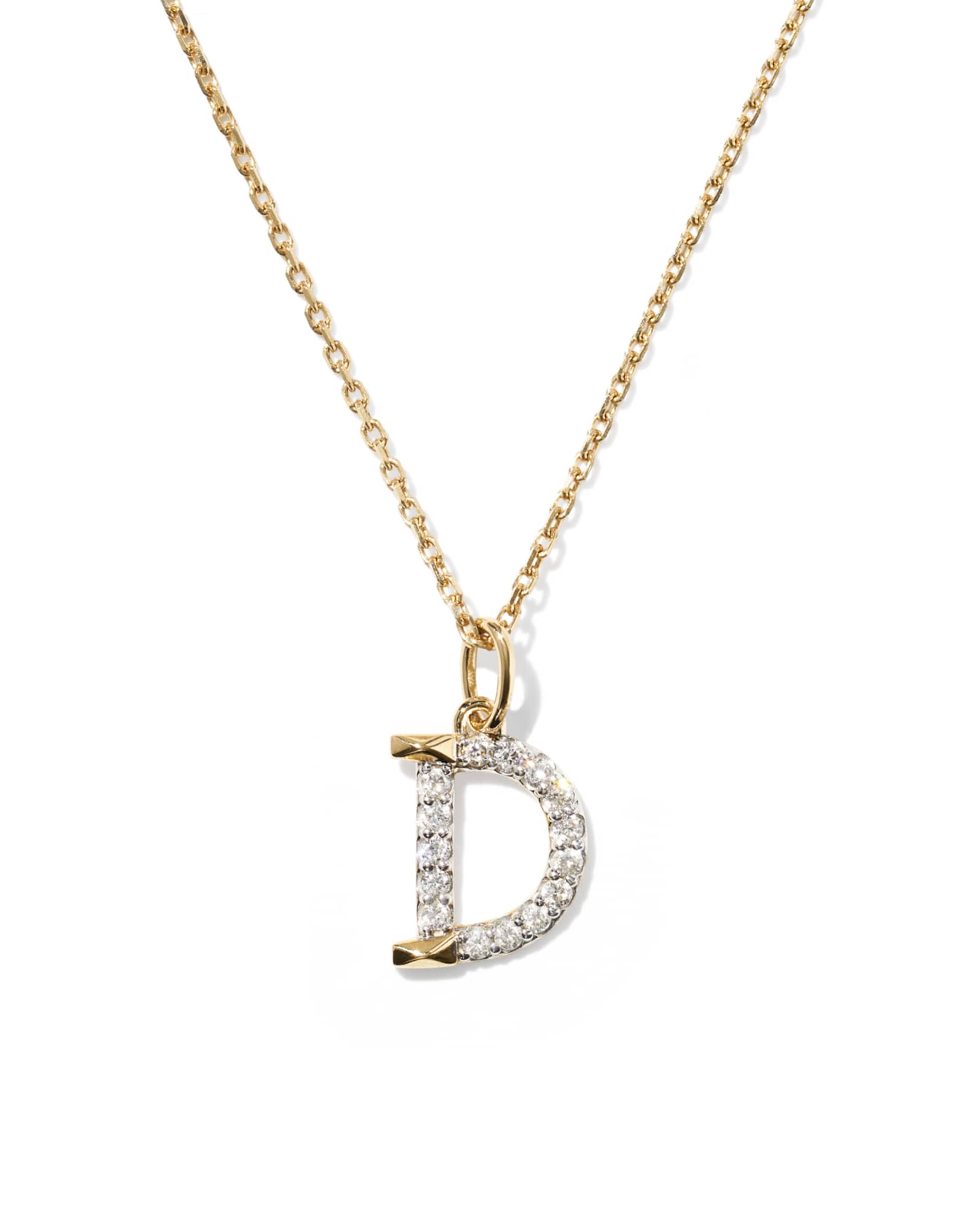 0.12 ct Lab Grown White Diamond Letter D 14k Yellow Gold Pendant Necklace