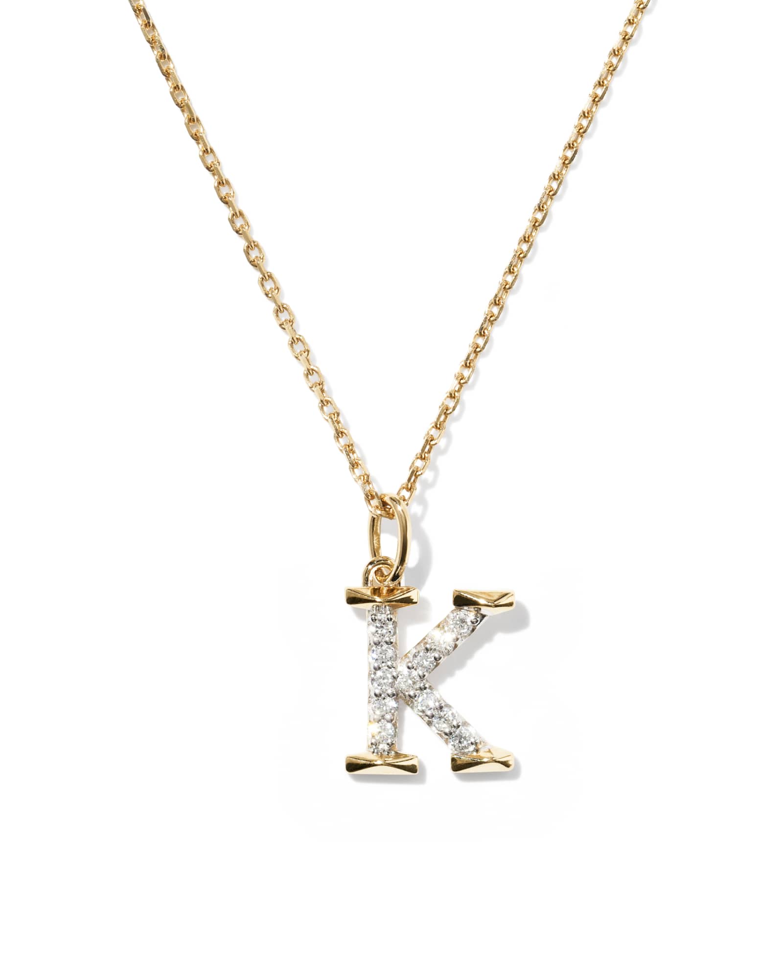 0.10 ct Lab Grown White Diamond Letter K 14k Yellow Gold Pendant Necklace