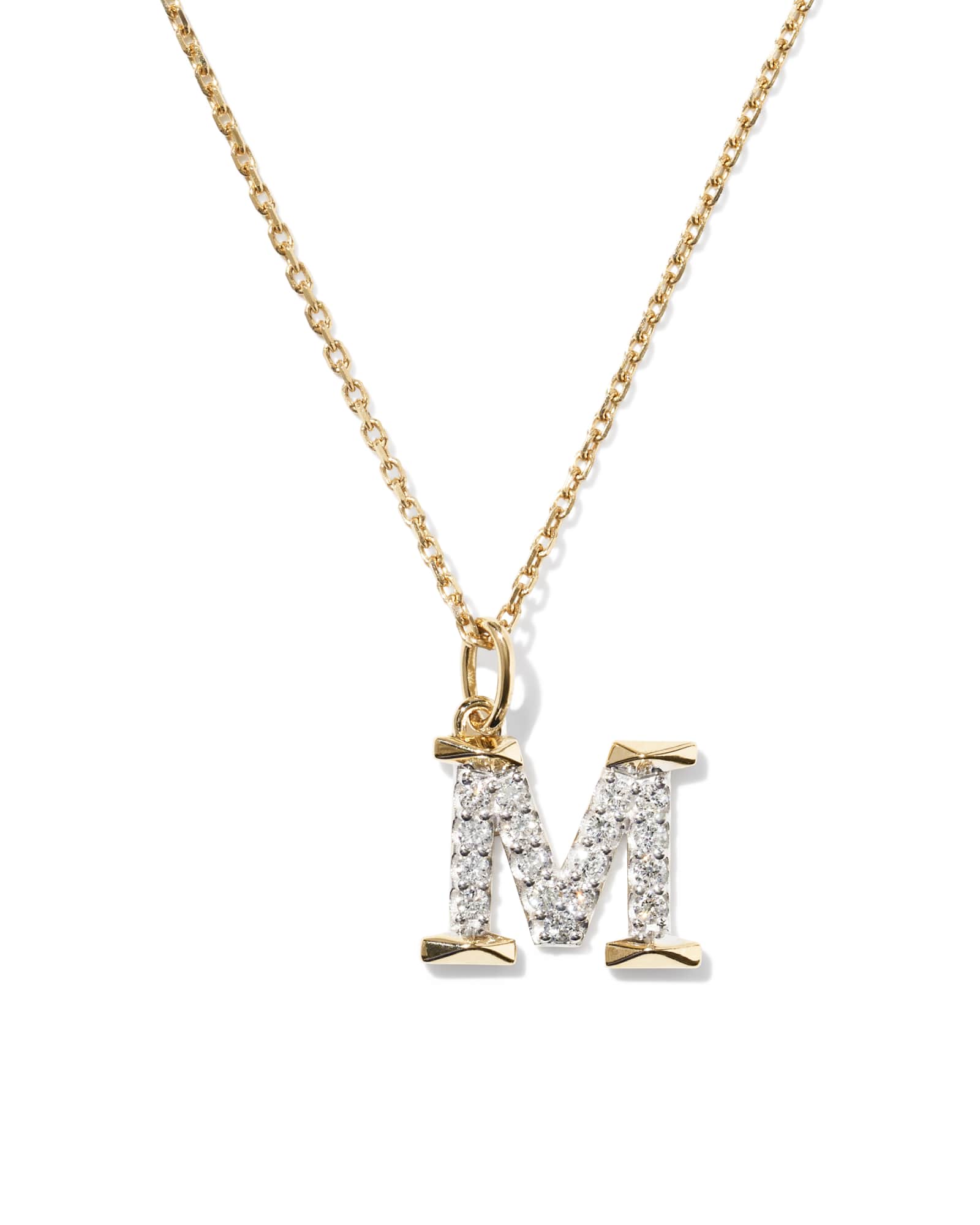 0.16 ct Lab Grown White Diamond Letter M 14k Yellow Gold Pendant Necklace