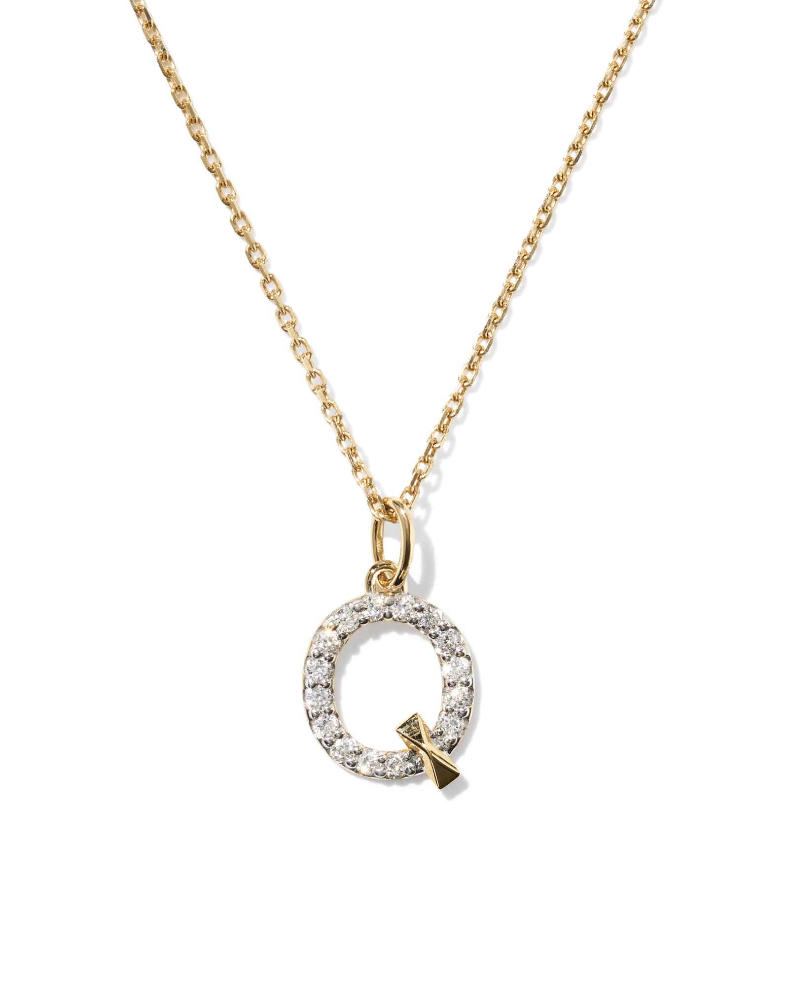 0.12 ct Lab Grown White Diamond Letter Q 14k Yellow Gold Pendant Necklace