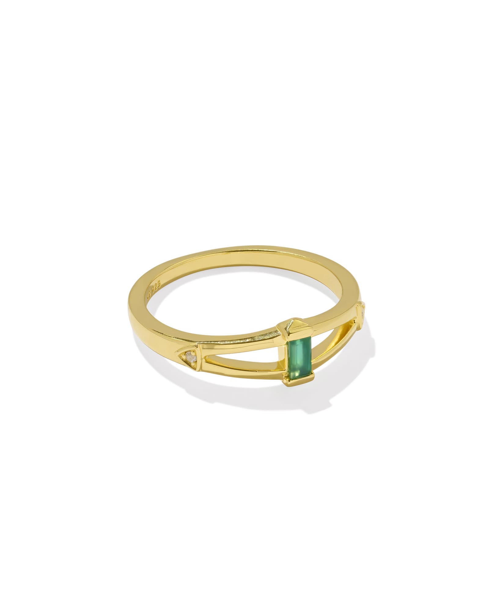 Kendra Scott Blythe 18k Gold Vermeil Band Ring in Green and White Topaz | Onyx | Size 8