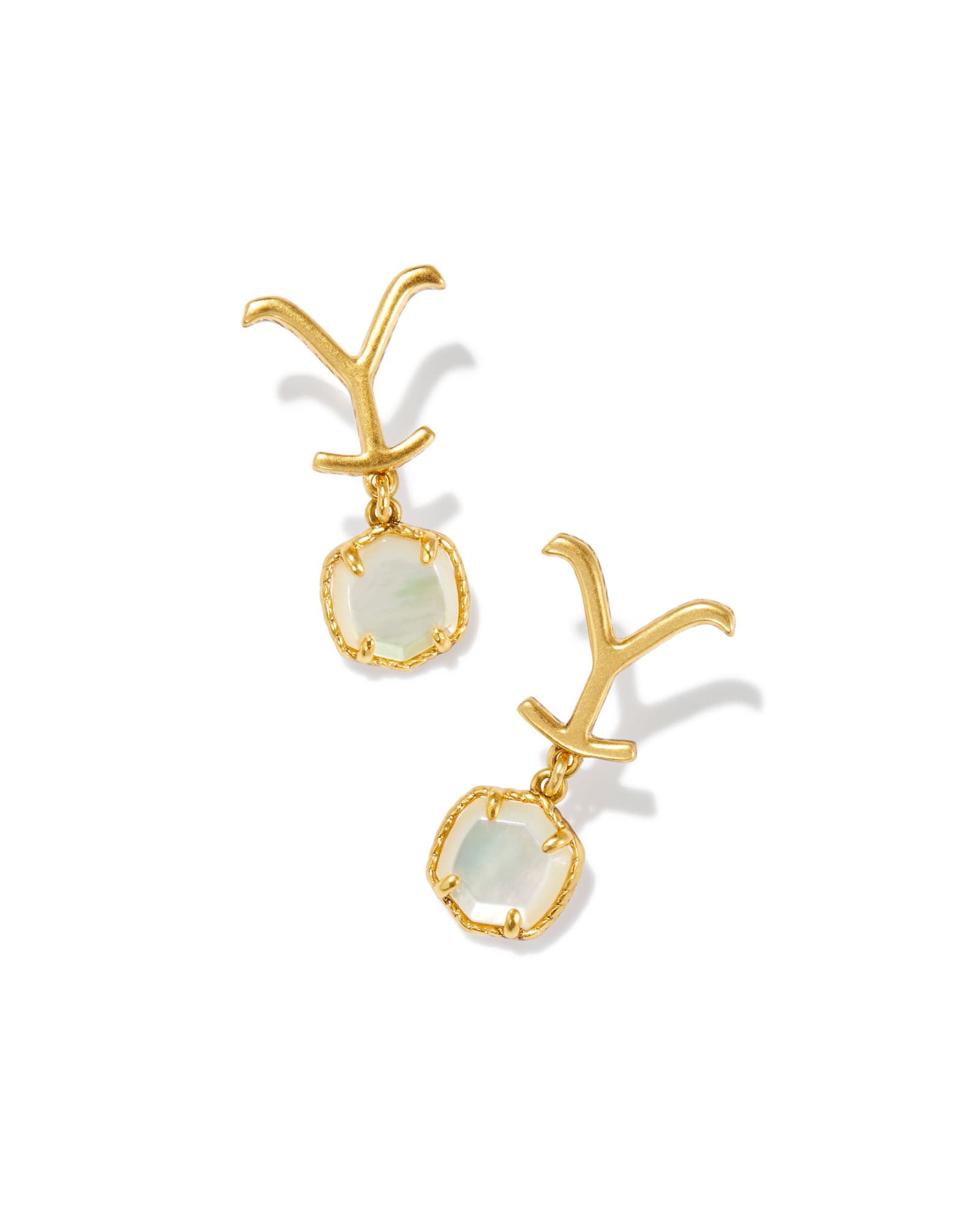 196088579276 - Yellow Rose by Kendra Scott x Yellowstone™ Vintage Gold Dutton Drop Earrings in Ivory Mother-of-Pearl