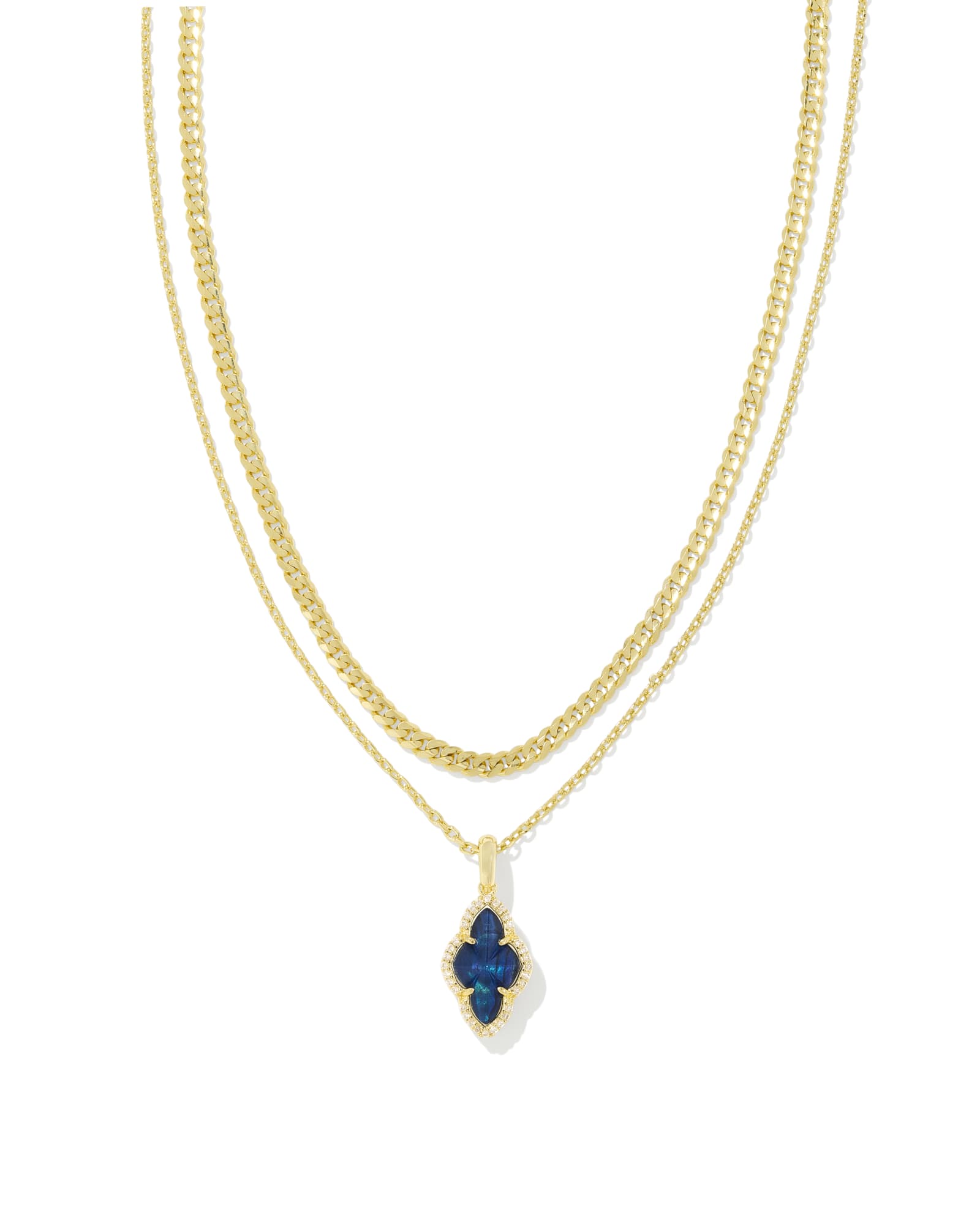 Kendra Scott Abbie Gold Pave Frame Multi Strand Necklace in Navy | Abalone