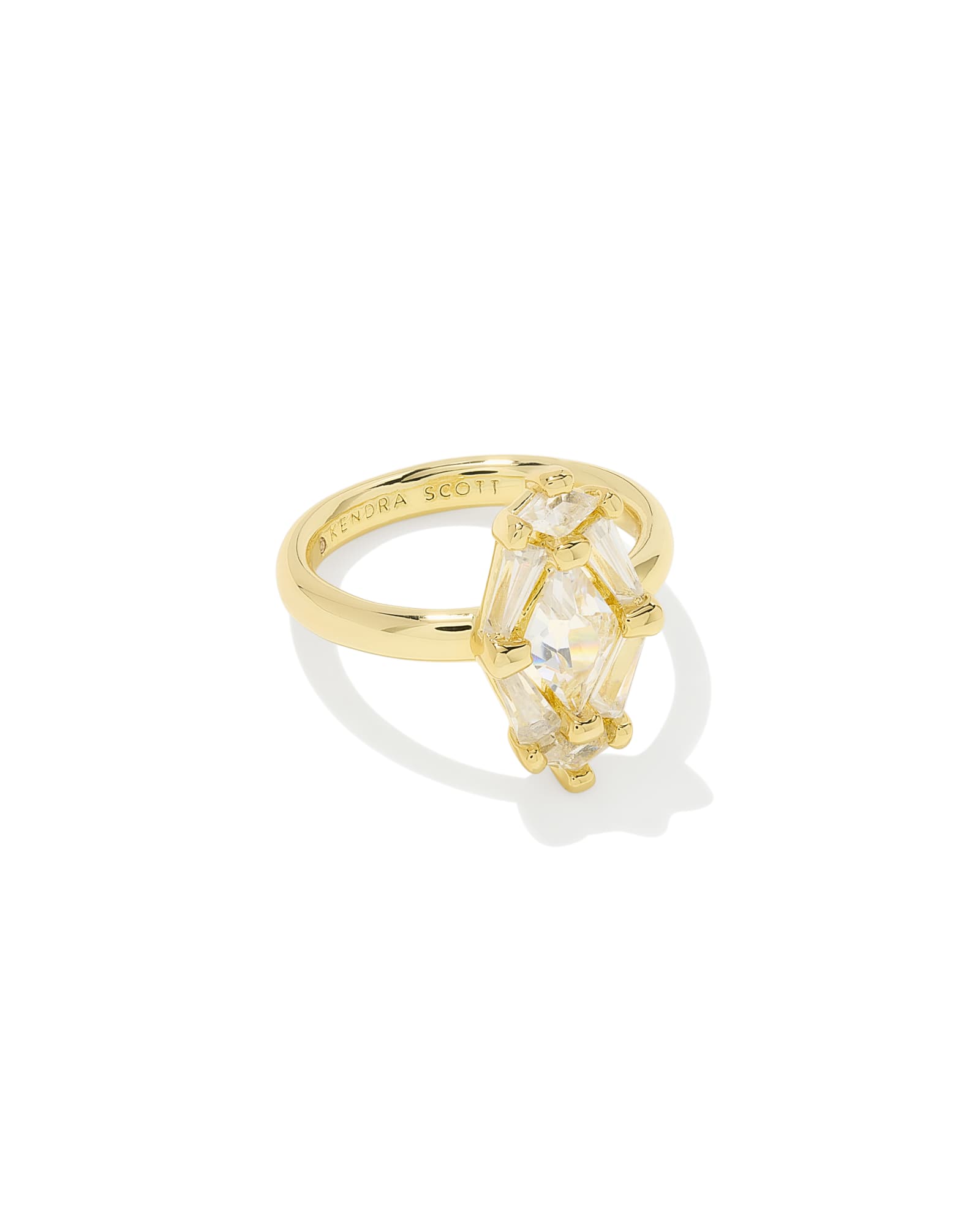 Kendra Scott Lindy Rae Elyse Gold Cocktail Ring in White CZ | Crystal | Size 8