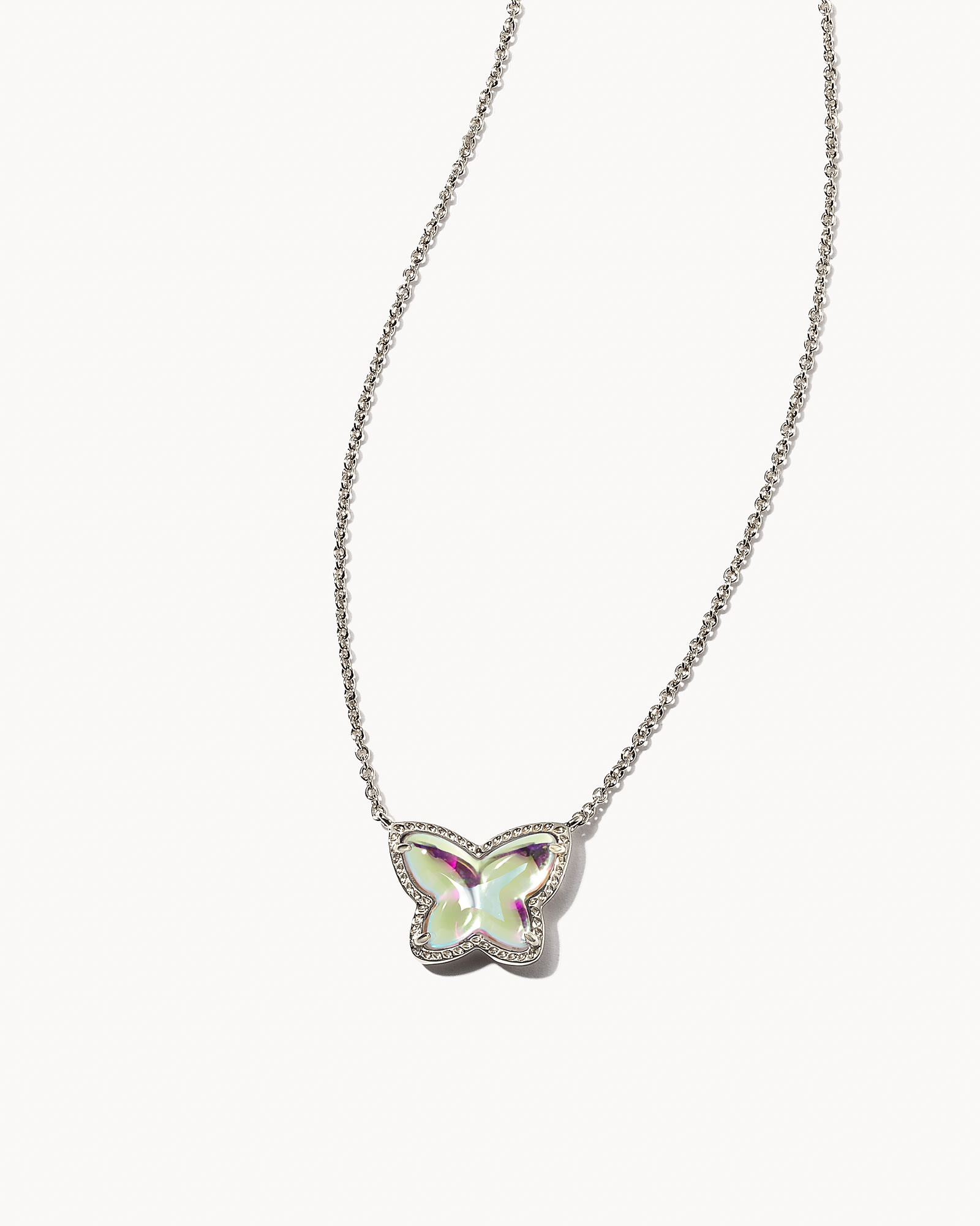 Kendra Scott Lillia Butterfly Silver Pendant Necklace in Dichroic Glass | Glass/Metal Rhodium