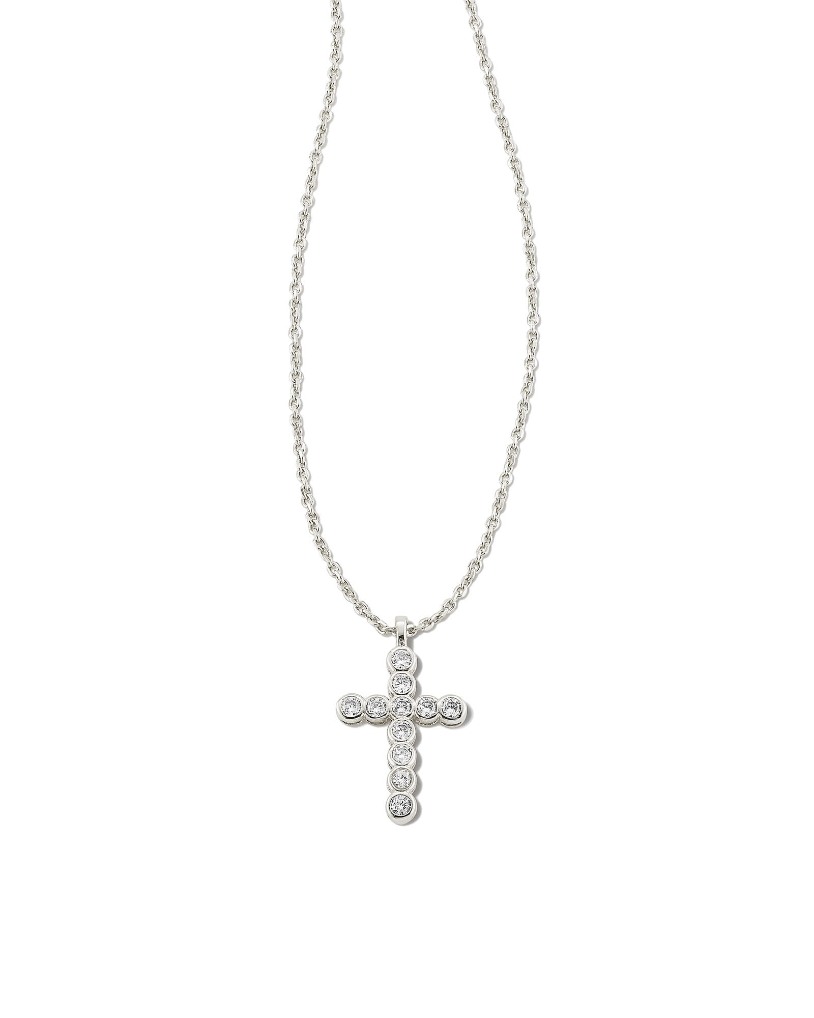 Kendra Scott Cross Silver Pendant Necklace in White Crystal | Crystal/Metal Rhodium