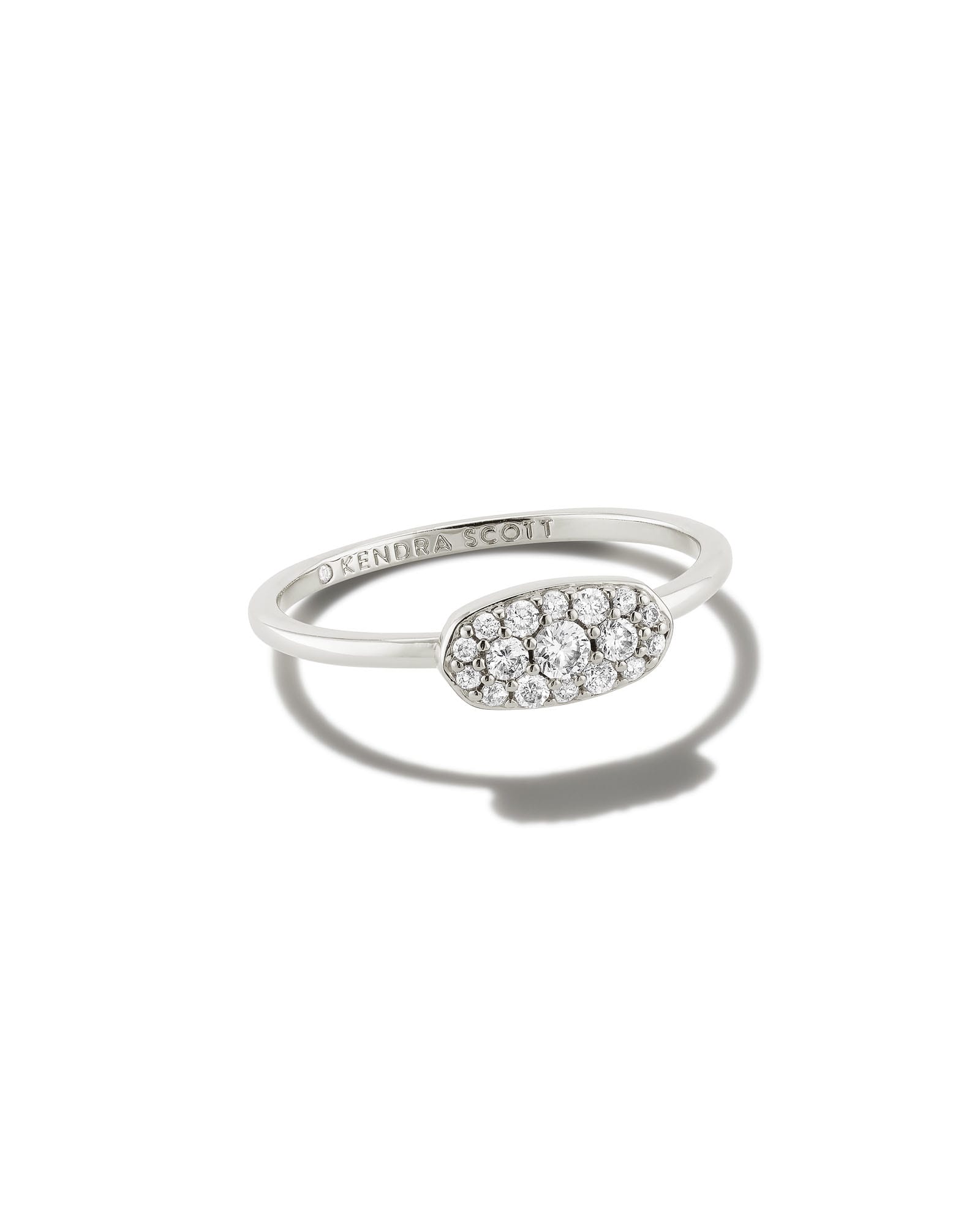 Kendra Scott Grayson Silver Band Ring in White Crystal | Crystal/Metal Rhodium | Size 8