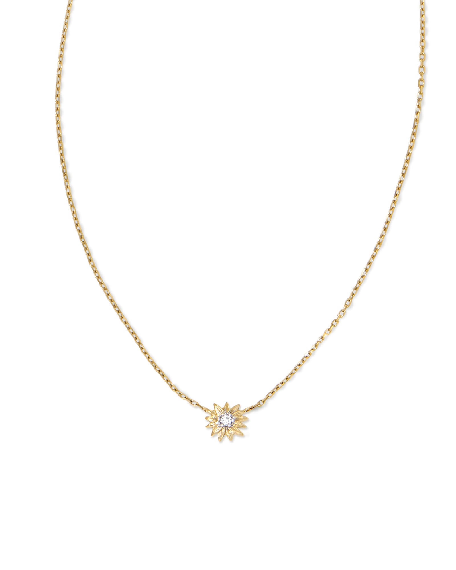 Kendra Scott Tiny Flower 14k Yellow Gold Pendant Necklace in White Diamond | Diamonds