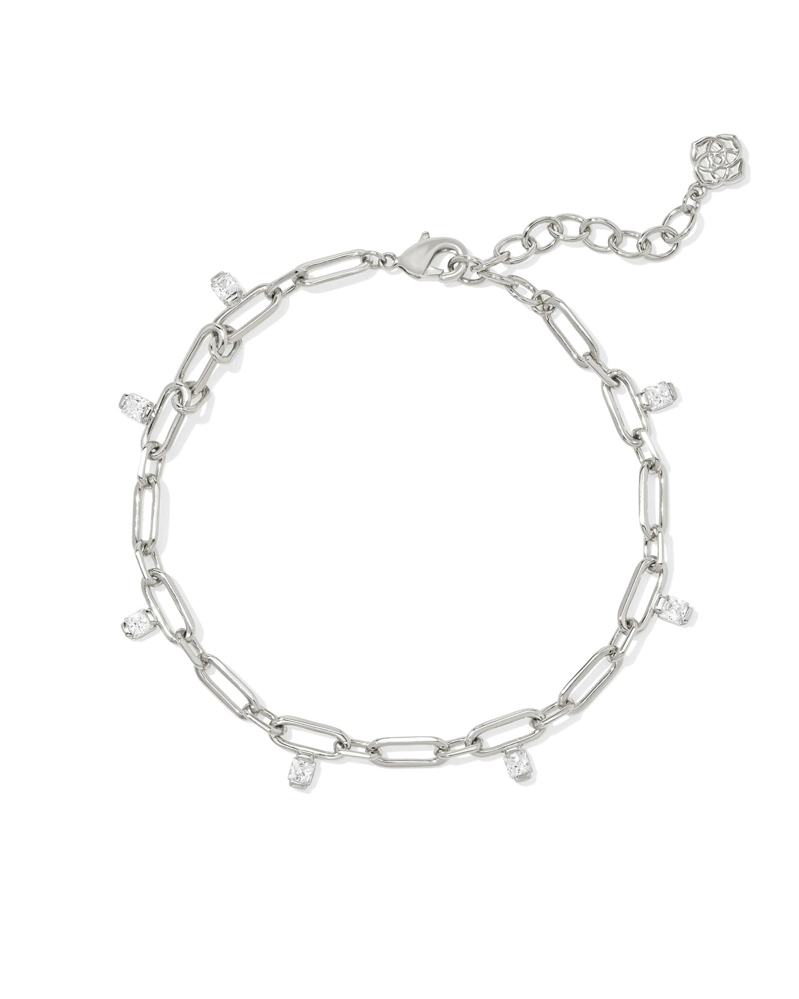 Kendra Scott Cecelia Silver Crystal Chain Bracelet in White CZ | Crystal/Metal Rhodium
