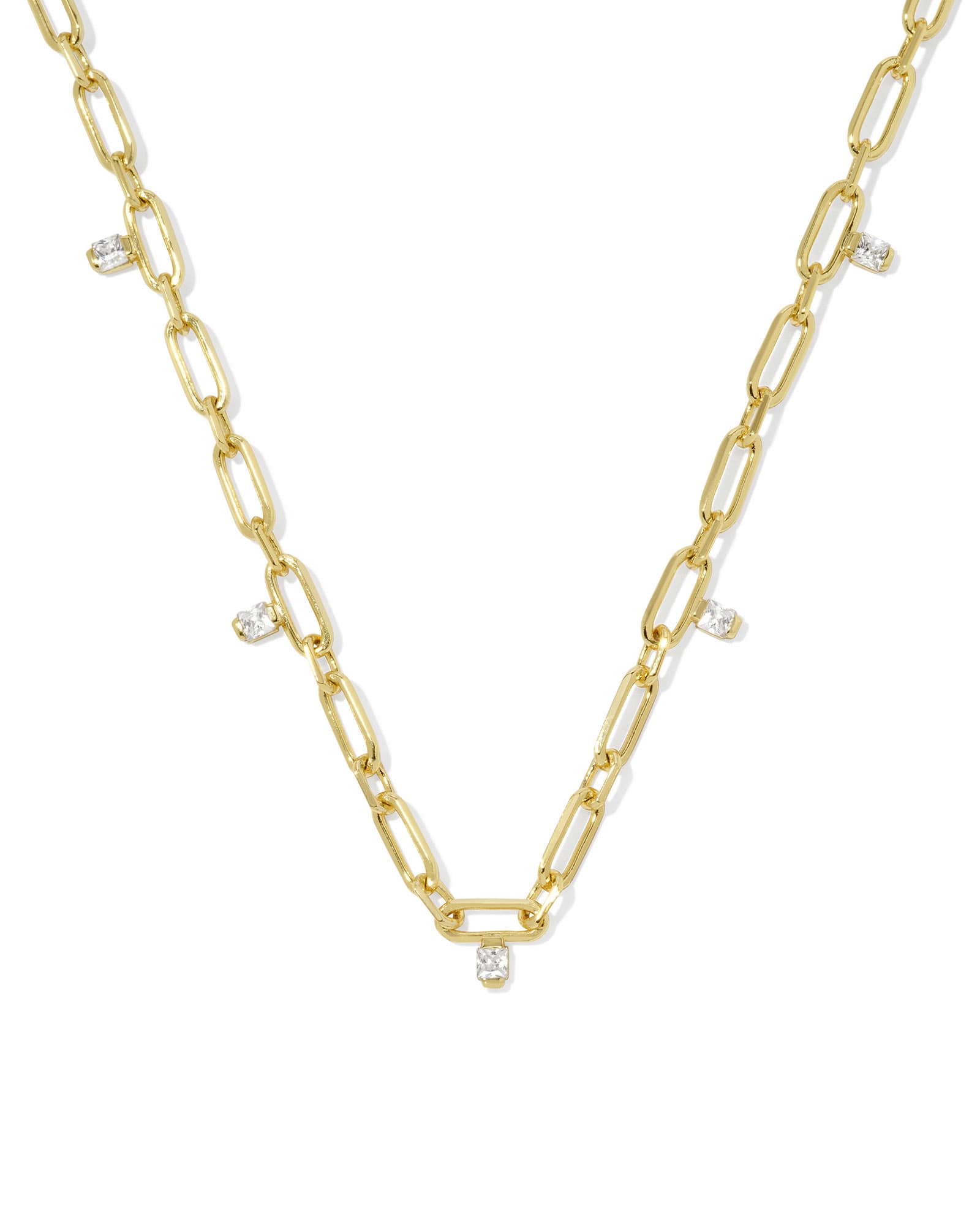 Kendra Scott Cecelia Gold Chain Necklace in White CZ | Crystal
