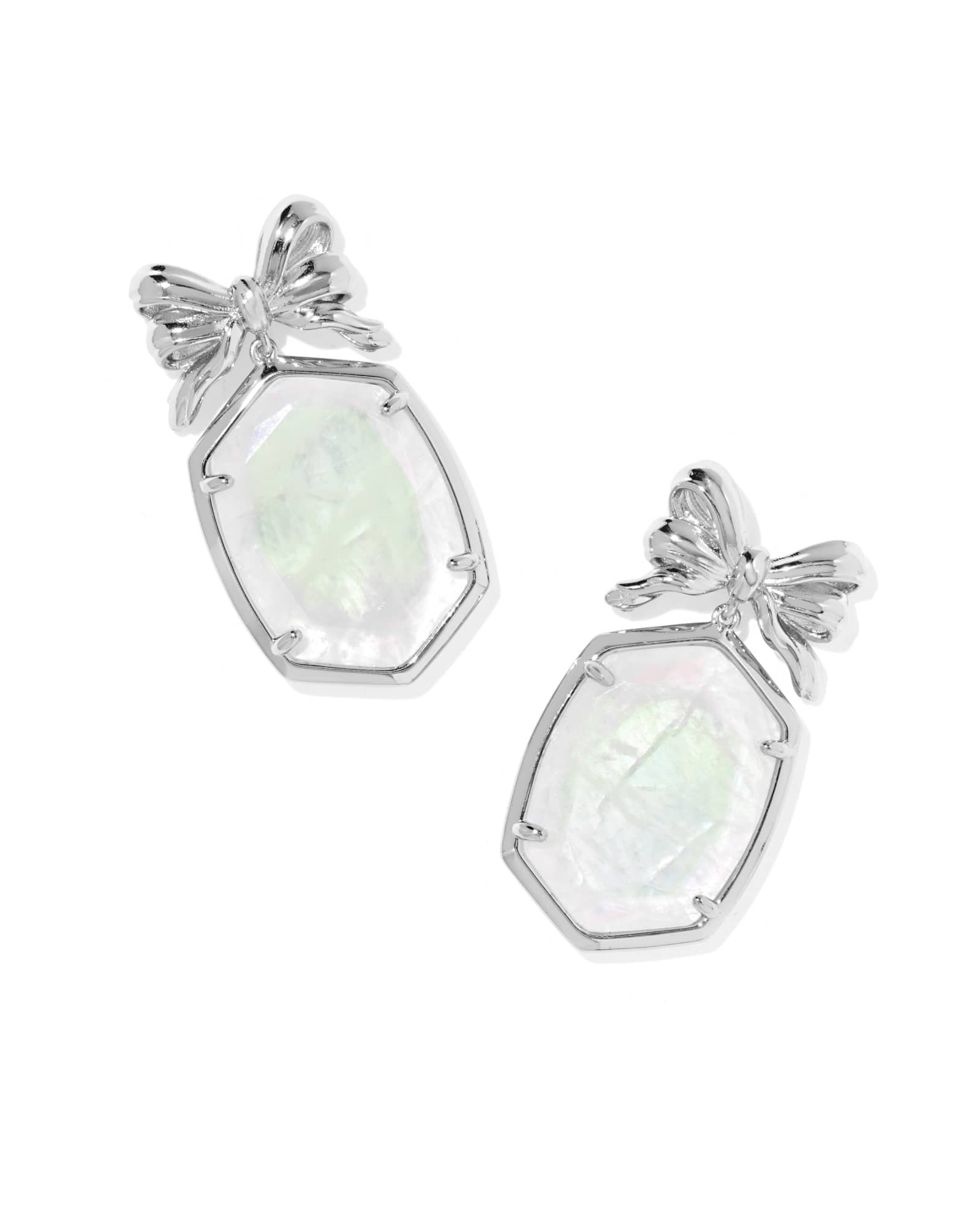Kendra Scott Daphne Bow Silver Drop Earrings | Ivory Illusion/Metal Rhodium
