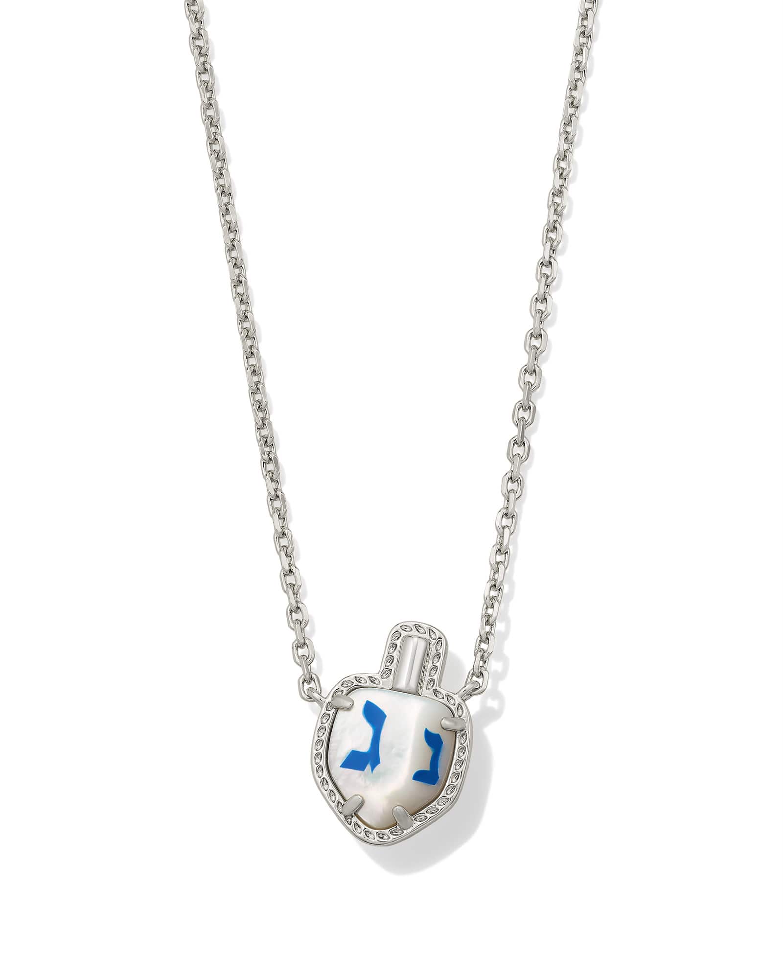 Kendra Scott Dreidel Silver Short Pendant Necklace | Mother Of Pearl/Metal Rhodium