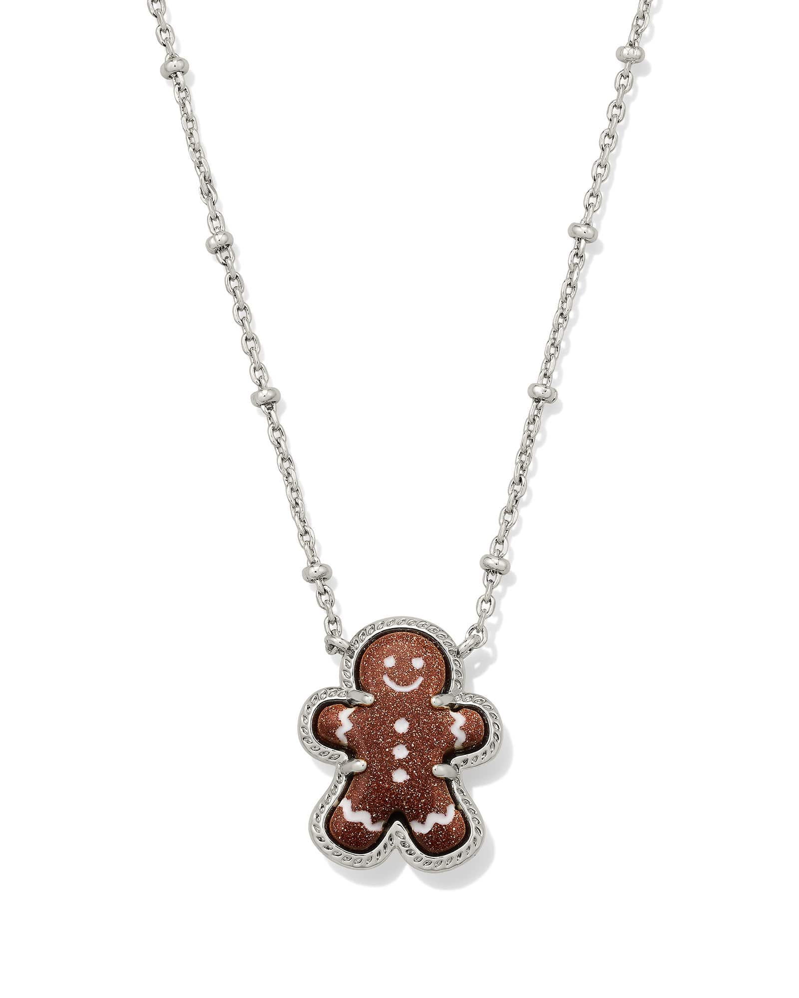 Kendra Scott Gingerbread Silver Short Pendant Necklace | Goldstone/Metal Rhodium