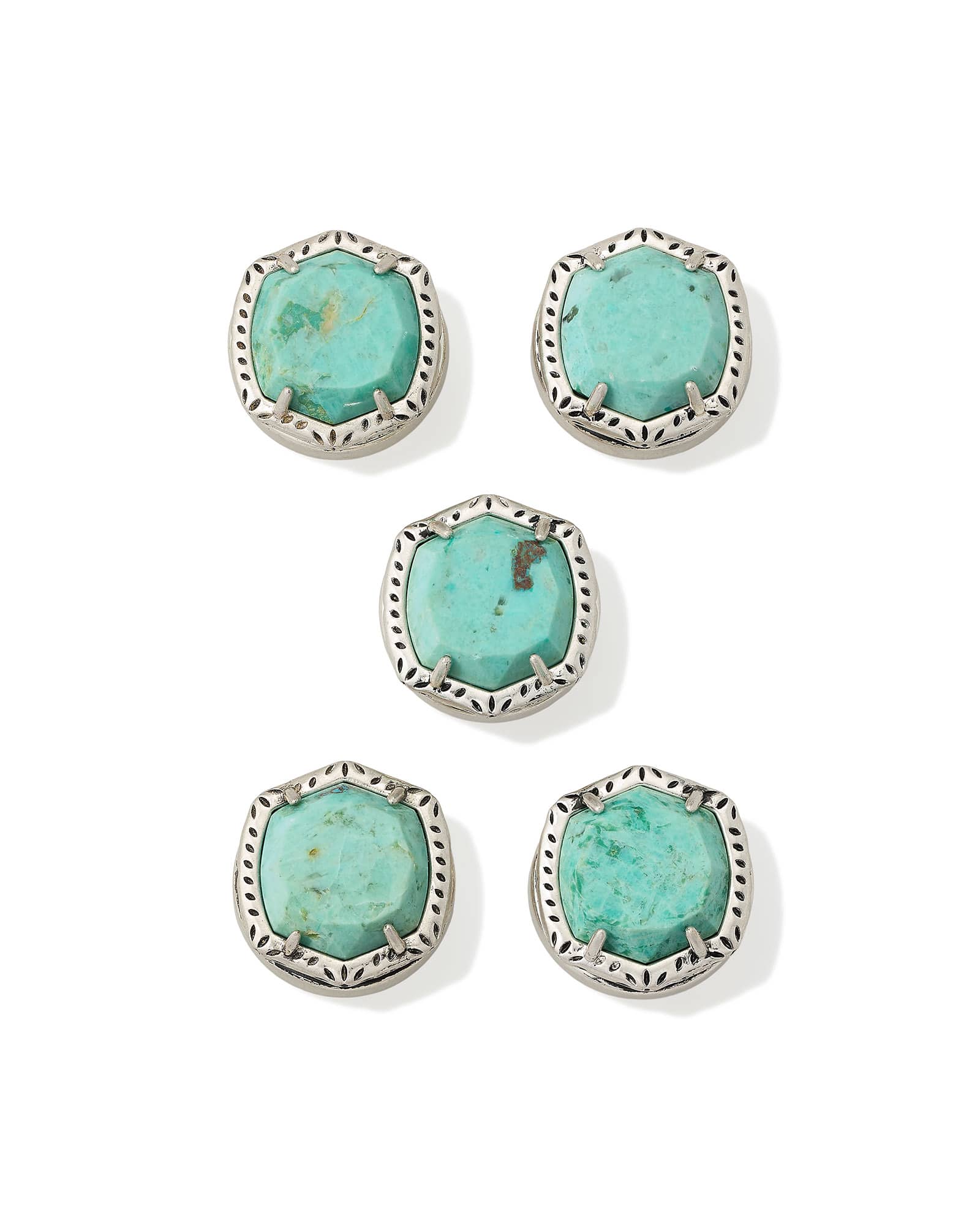Kendra Scott Davis Vintage Silver Etch Frame Button Cover Set of 5 | Chrysocolla