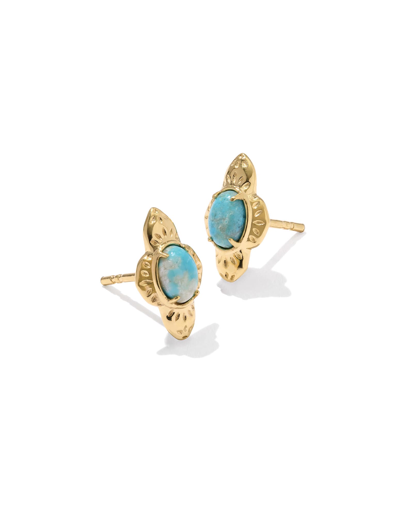 Kendra Scott Abbie 18k Yellow Gold Vermeil Etch Frame Stud Earrings | Turquoise