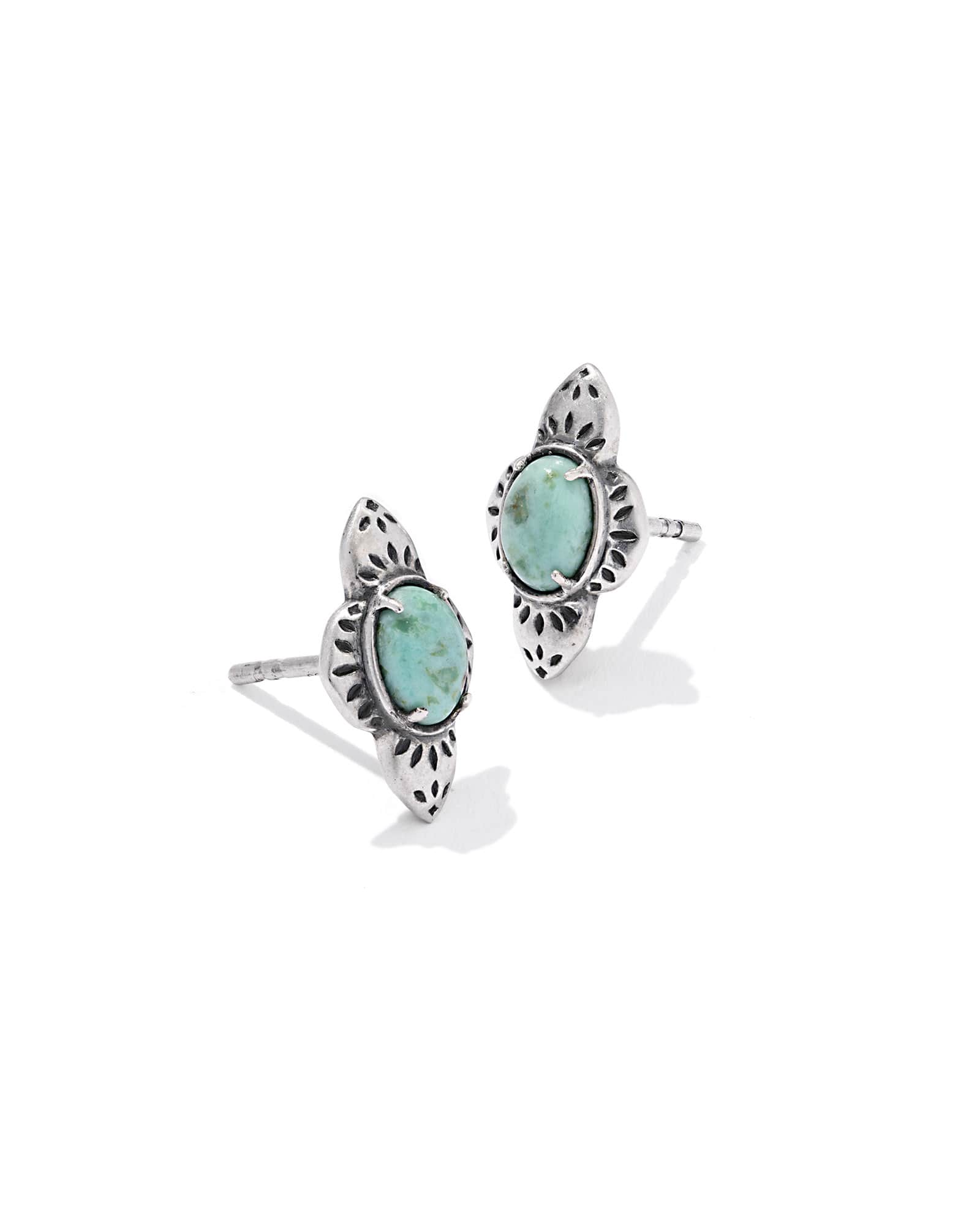 Kendra Scott Abbie Oxidized Sterling Silver Etch Frame Stud Earrings | Chrysocolla