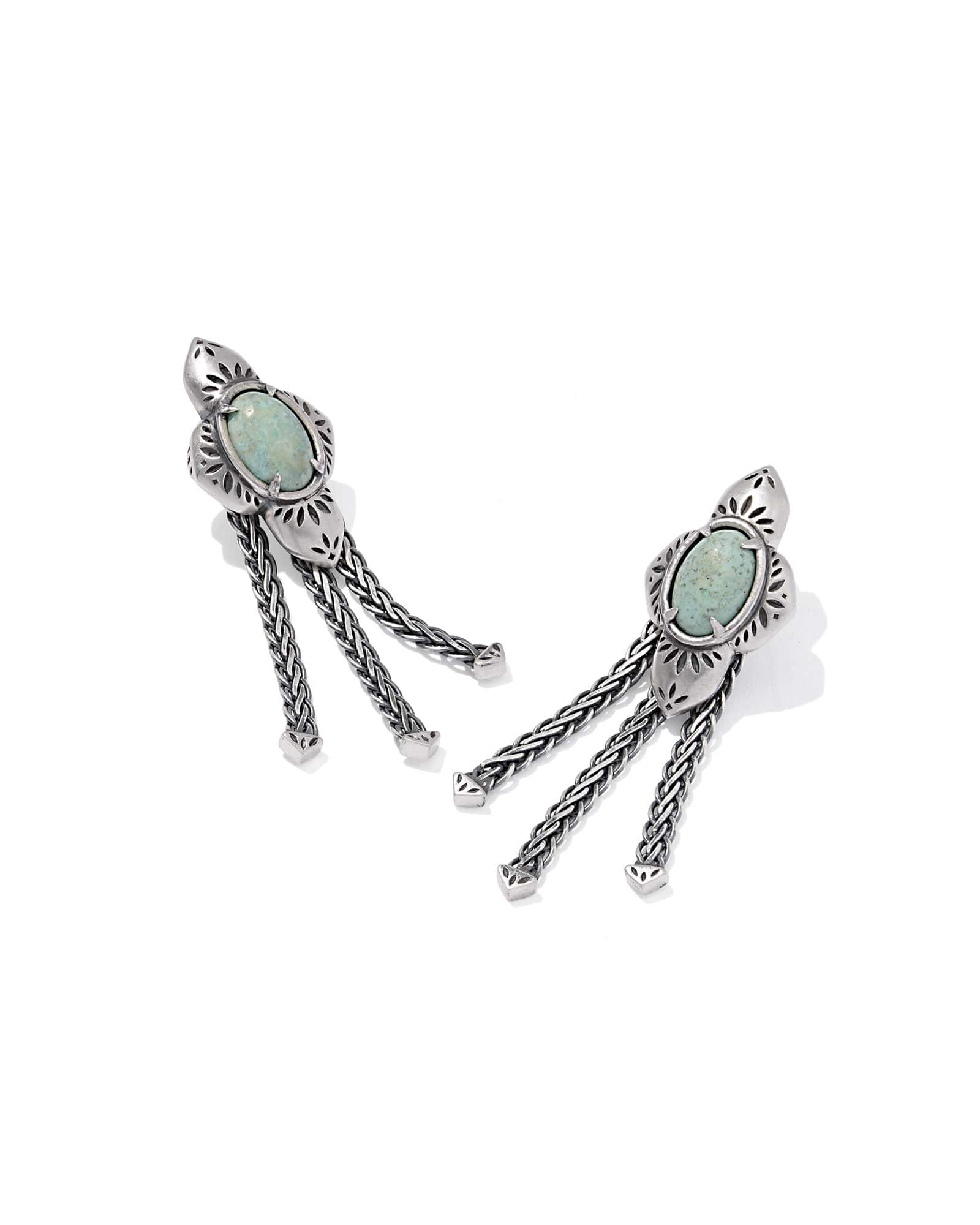 Kendra Scott Abbie Oxidized Sterling Silver Fringe Convertible Drop Earrings | Chrysocolla/Metal