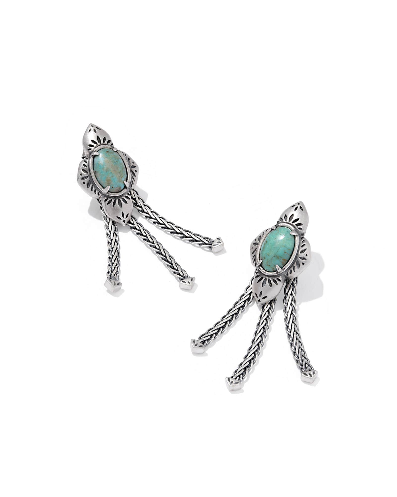 Kendra Scott Abbie Oxidized Sterling Silver Fringe Convertible Drop Earrings | Turquoise/Metal