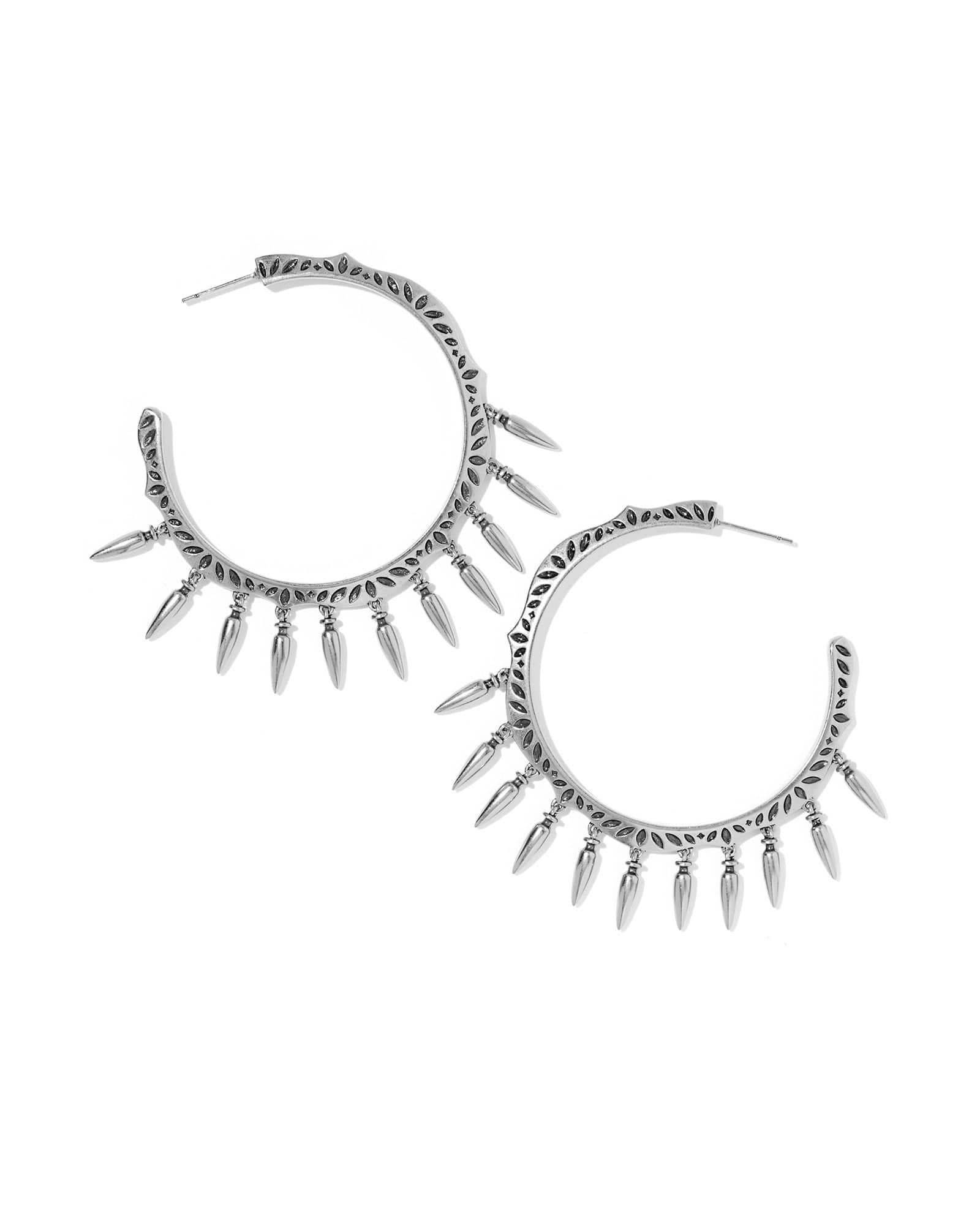 Kendra Scott Keziah Vintage Silver Statement Fringe Hoop Earrings | Metal