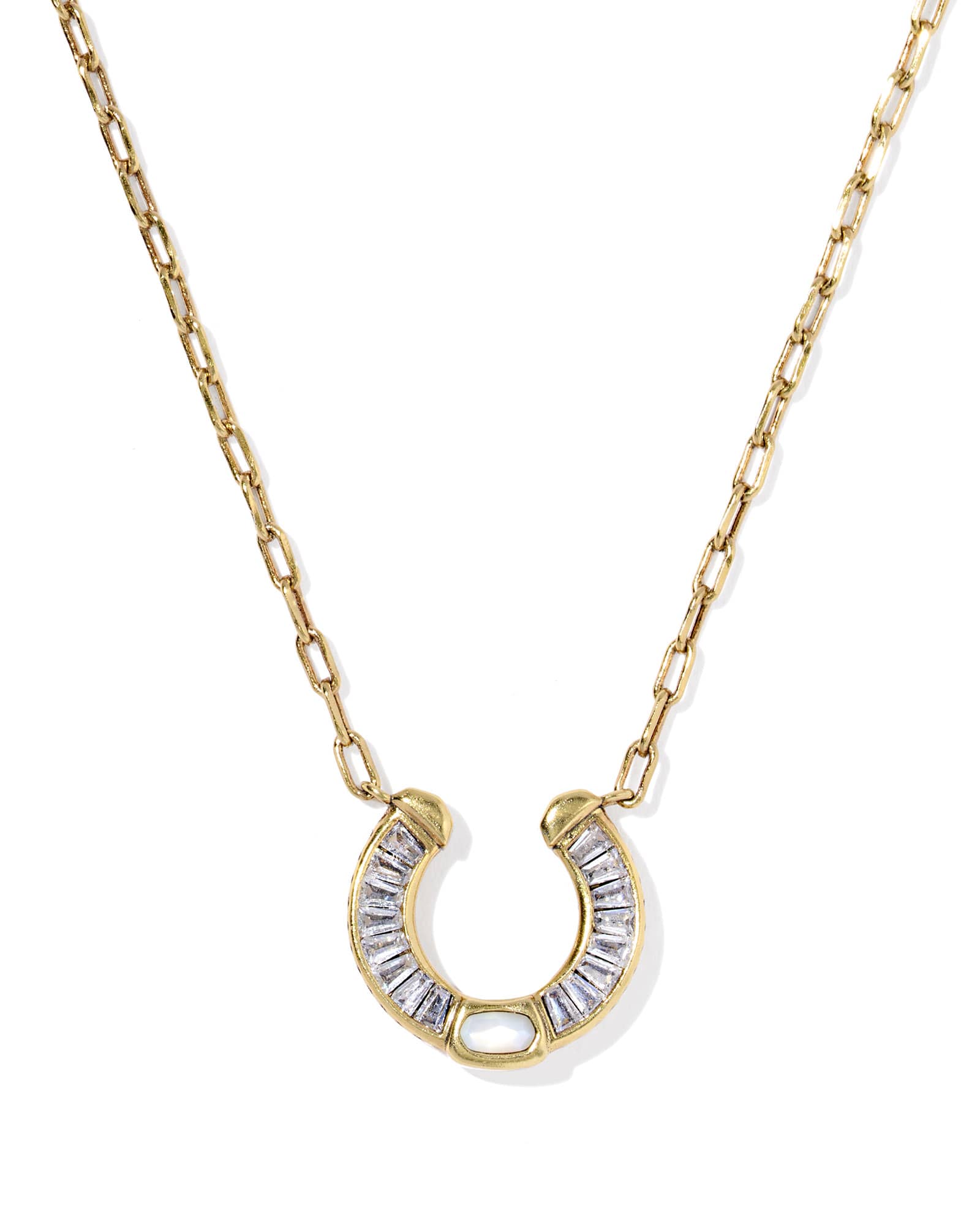 Kendra Scott Noble Horseshoe Vintage Gold Short Pendant Necklace | Mother Of Pearl