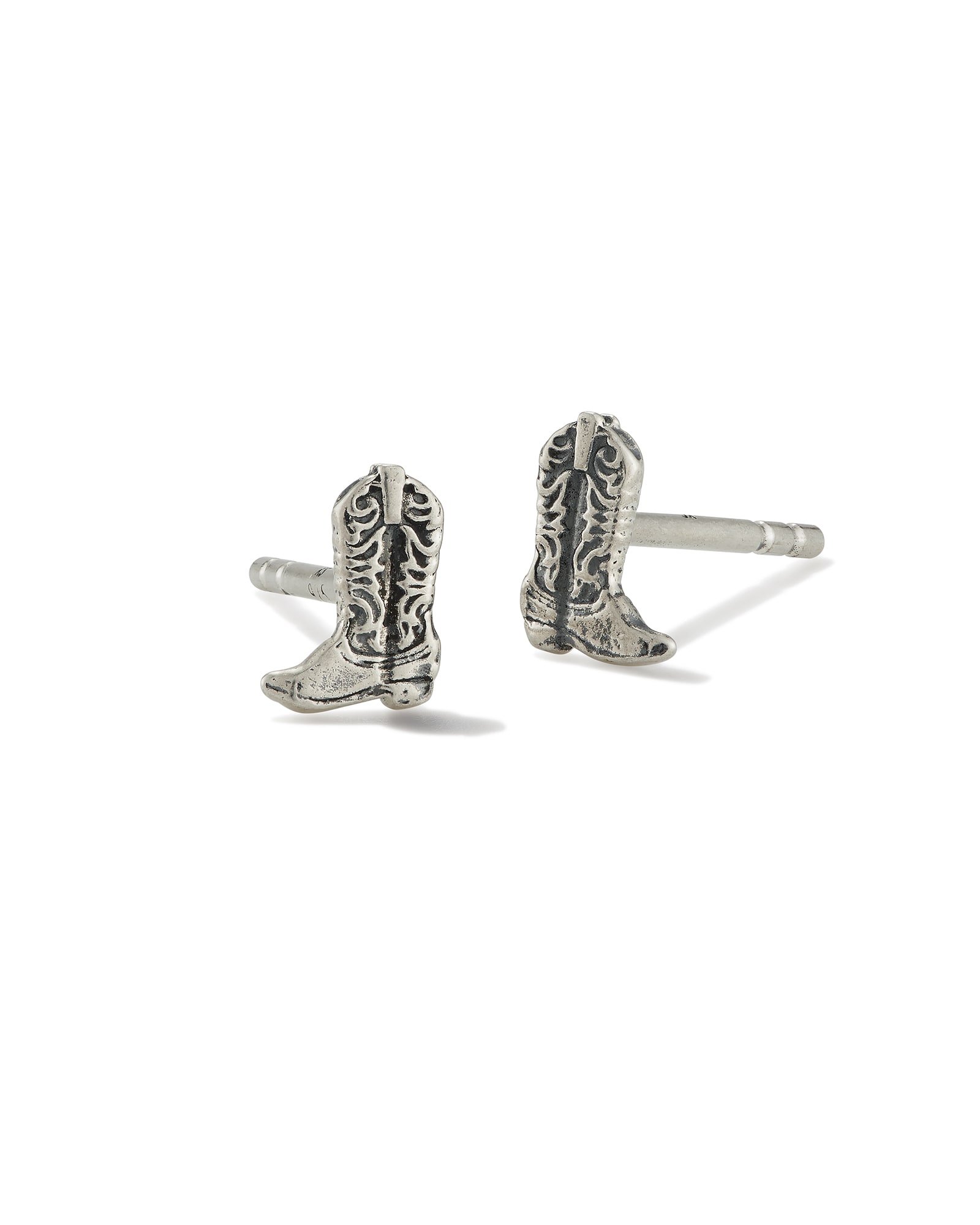 Kendra Scott Tiny Cowboy Boot Stud Earrings in Oxidized Sterling Silver | Metal