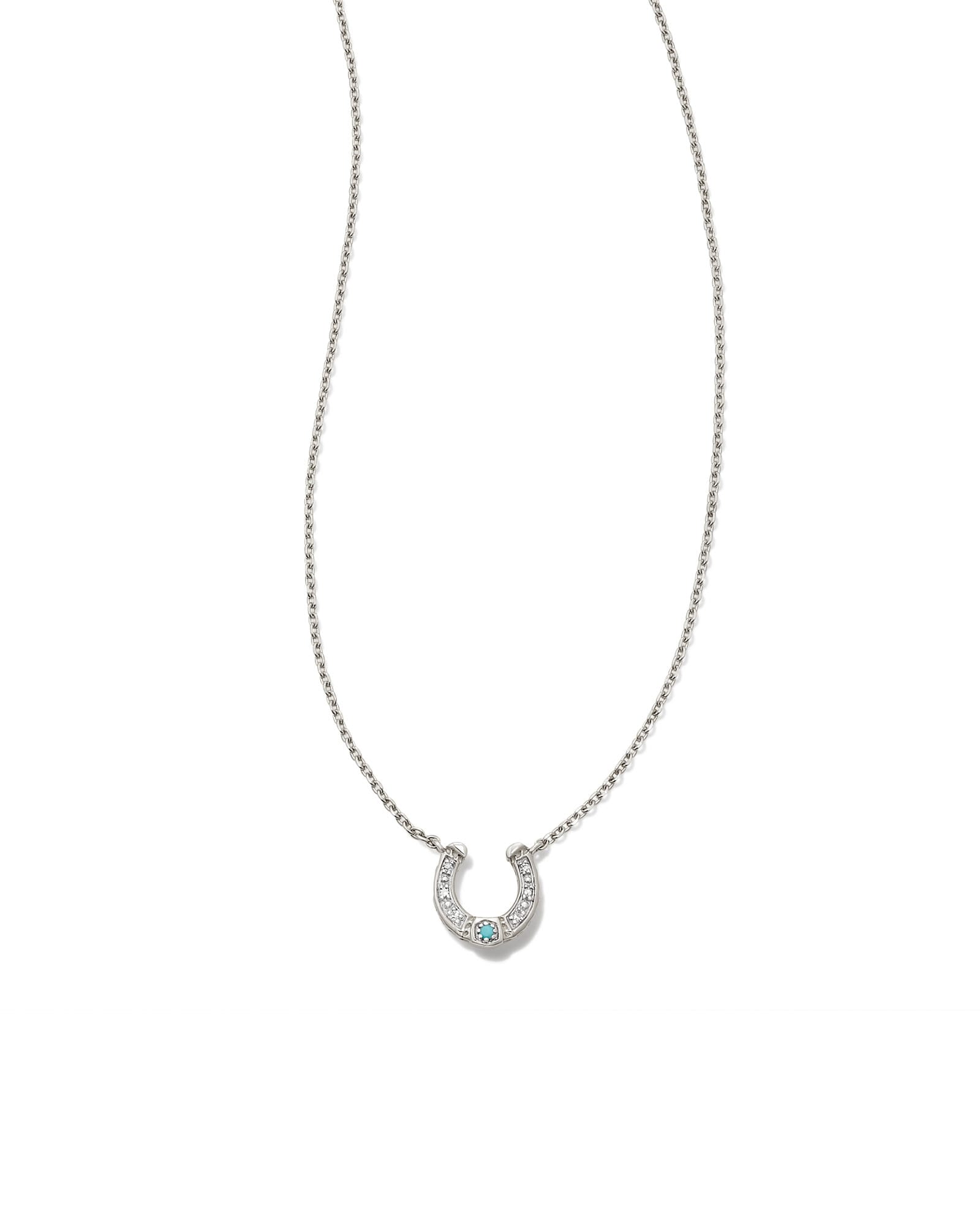 Kendra Scott Noble 14k White Gold Horseshoe Short Pendant Necklace in Turquoise | Genuine Turquoise