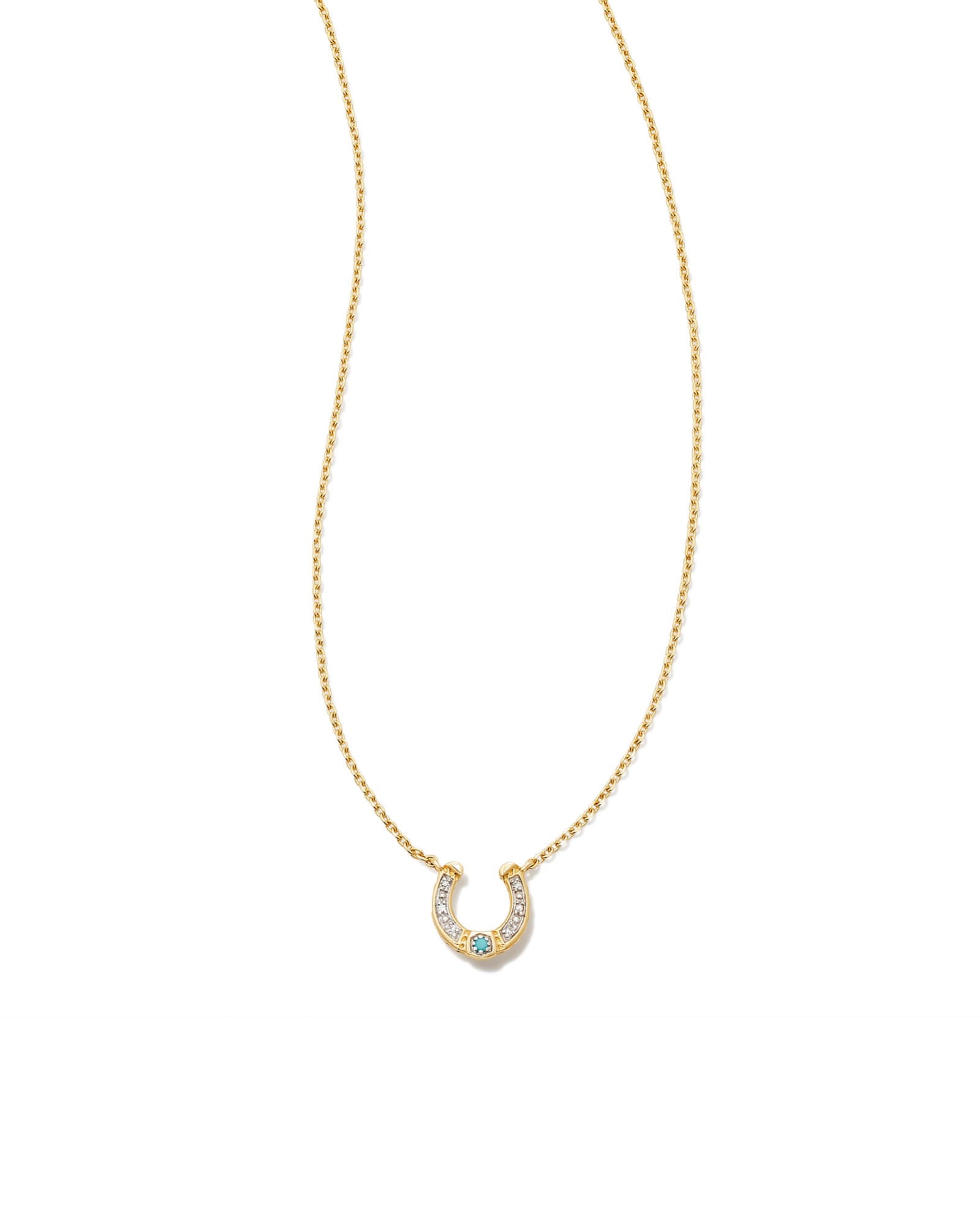 Kendra Scott Noble 14k Yellow Gold Horseshoe Short Pendant Necklace in Turquoise | Genuine Turquoise