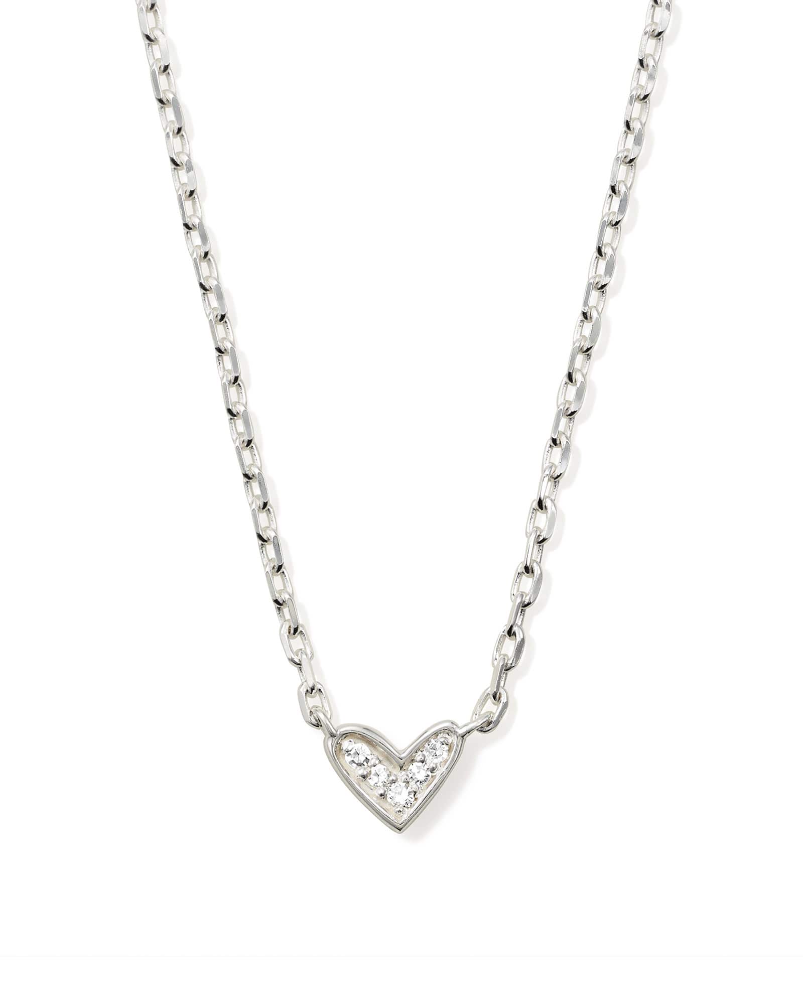 Kendra Scott Tiny Ari Heart Sterling Silver Diamond Pendant Necklace in White Diamond | Diamonds