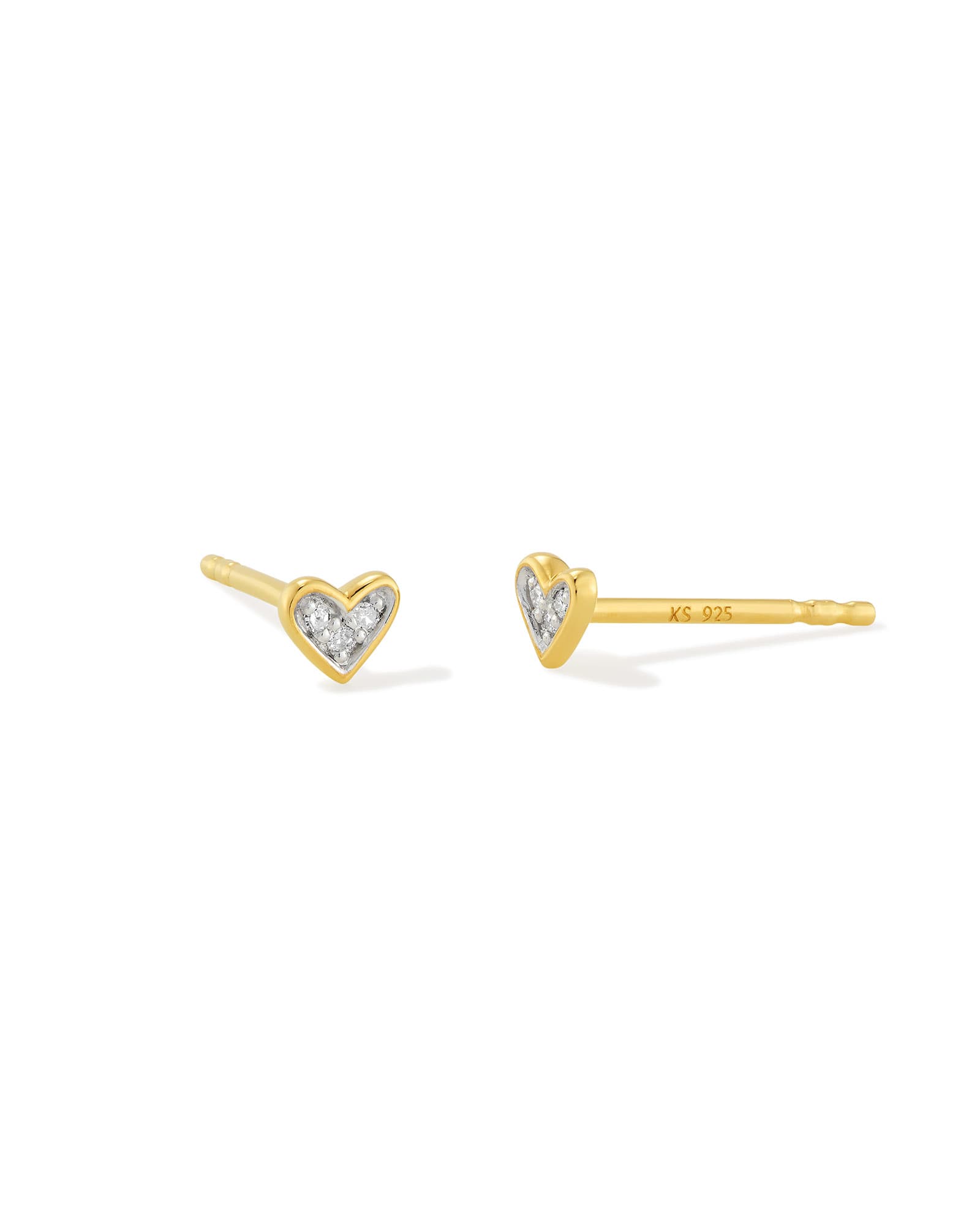Kendra Scott Tiny Ari Heart 18k Gold Vermeil Diamond Stud Earrings | Diamonds