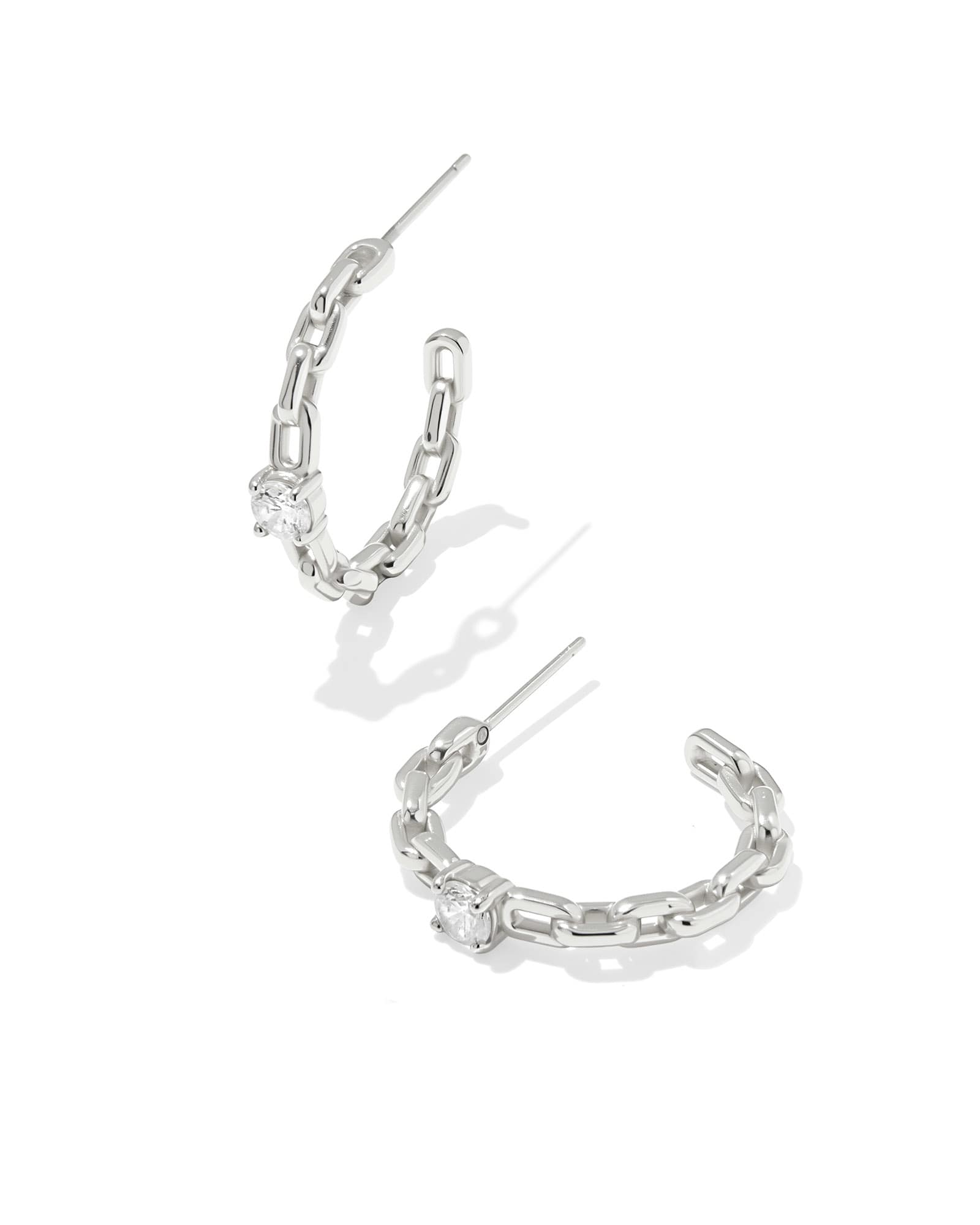 Kendra Scott Lexi Silver Small Hoop Earrings | Cubic Zirconia/Metal Rhodium