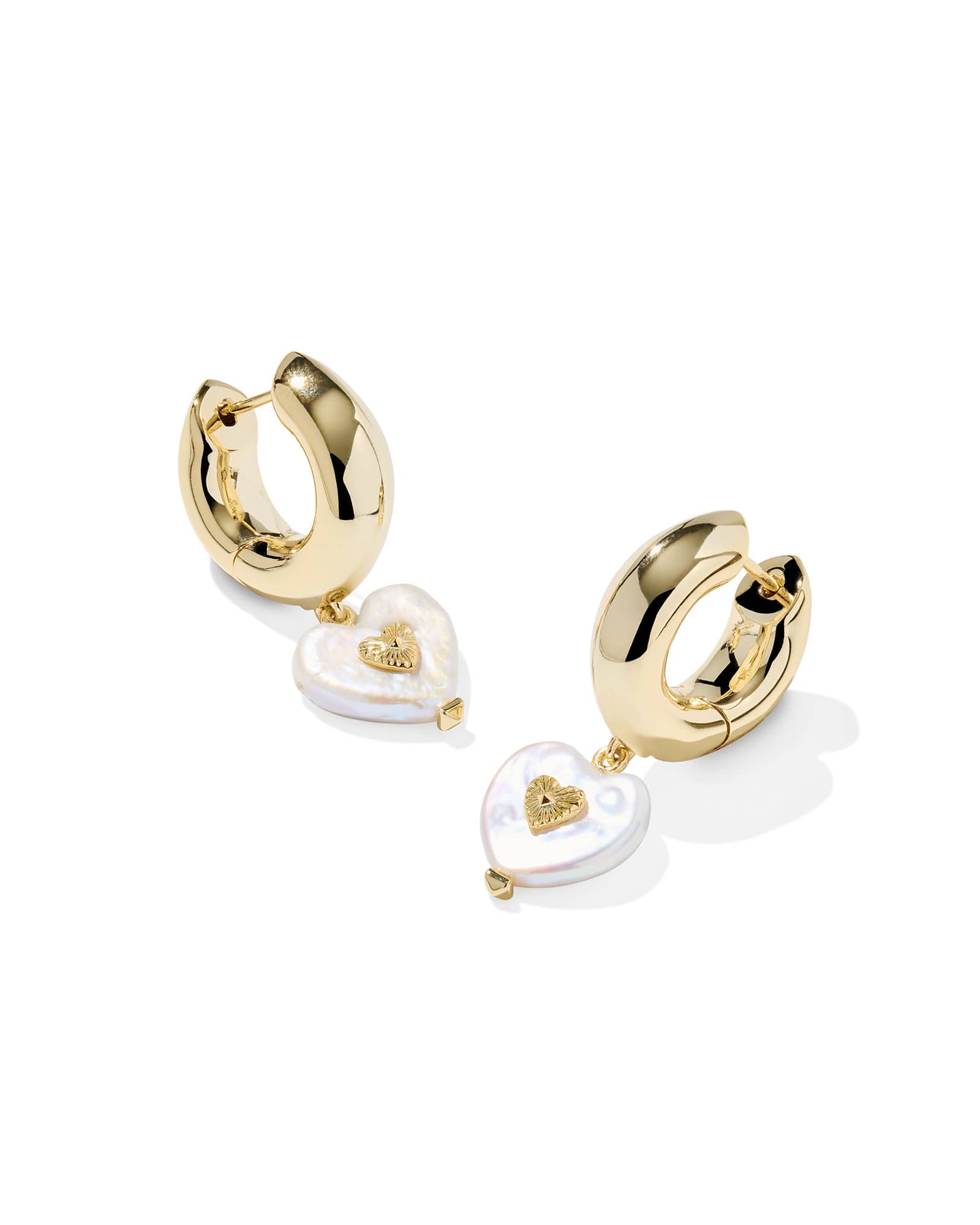 Kendra Scott Sasha Heart Gold Huggie Earrings | Freshwater Cultured Pearl/Metal