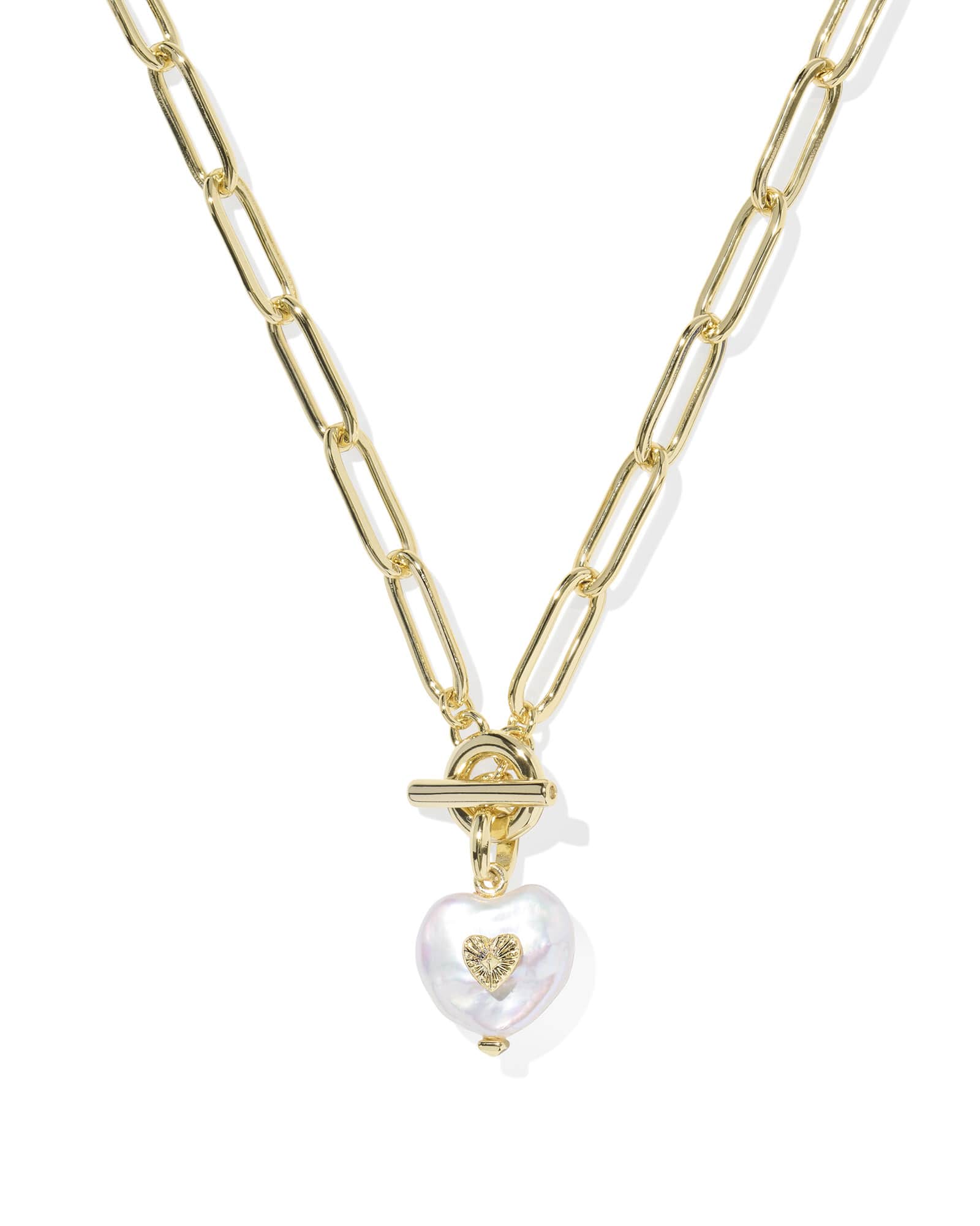 Kendra Scott Sasha Heart Gold Link and Chain Necklace | Pearl