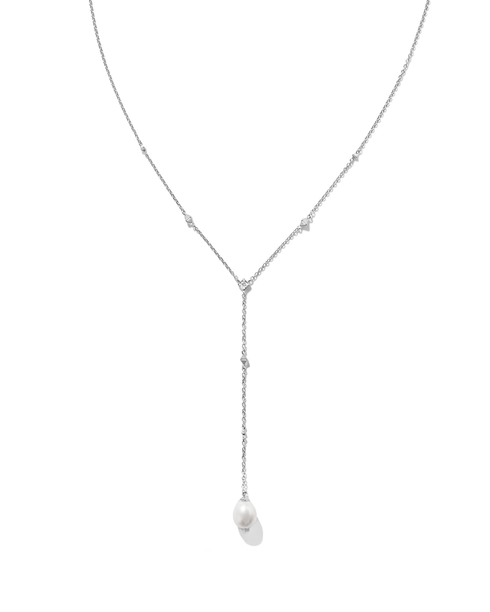 Kendra Scott Michelle 14k White Gold Y Necklace in White | Pearl