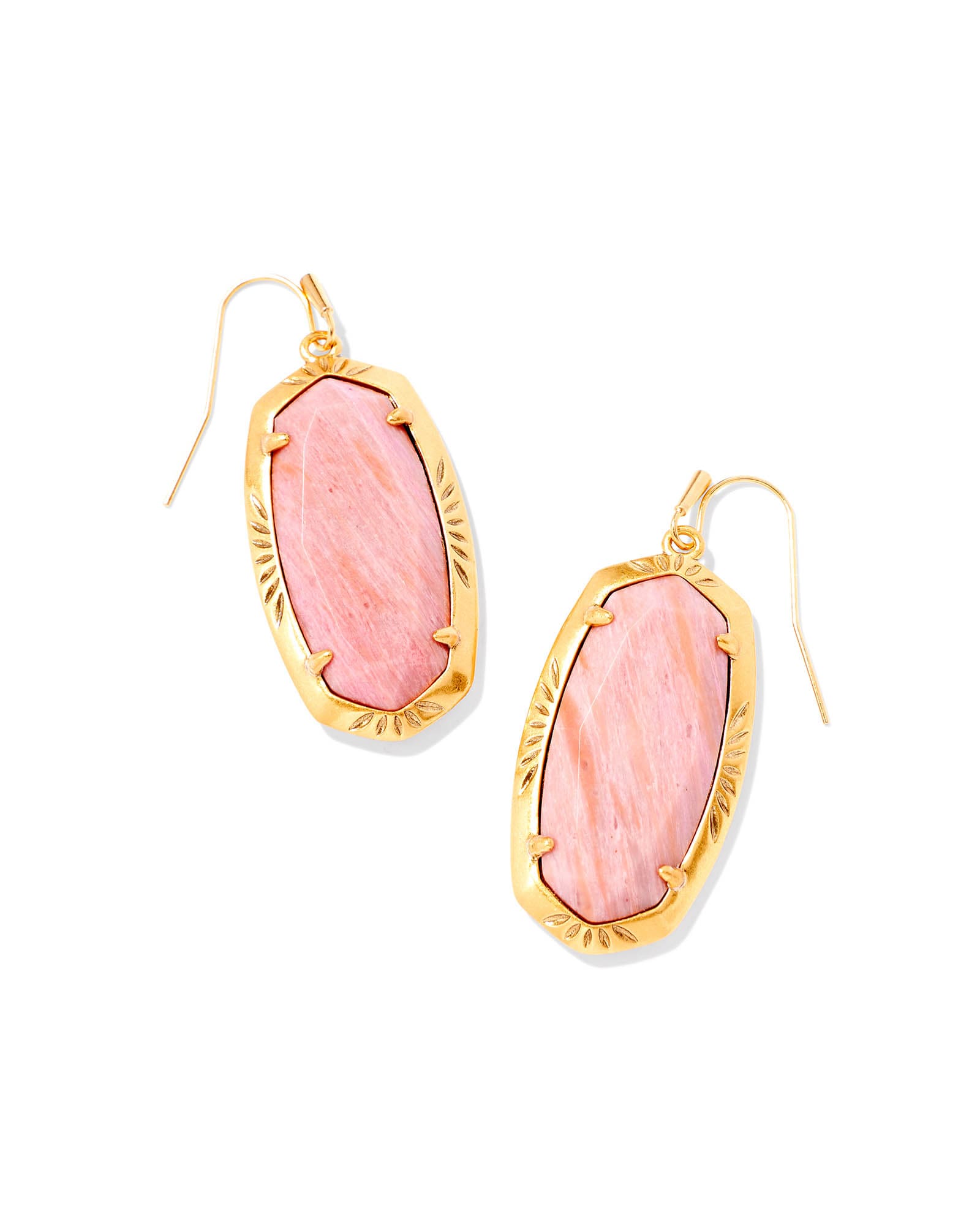 Kendra Scott Elle Vintage Gold Etch Frame Drop Earrings in Blush Pink Quartzite | Quartzite/Metal