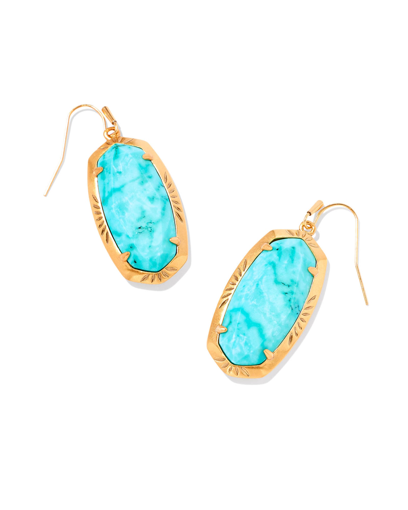 Kendra Scott Elle Vintage Gold Etch Frame Drop Earrings in Variegated Turquoise Magnesite | Variegated Magnesite/Metal